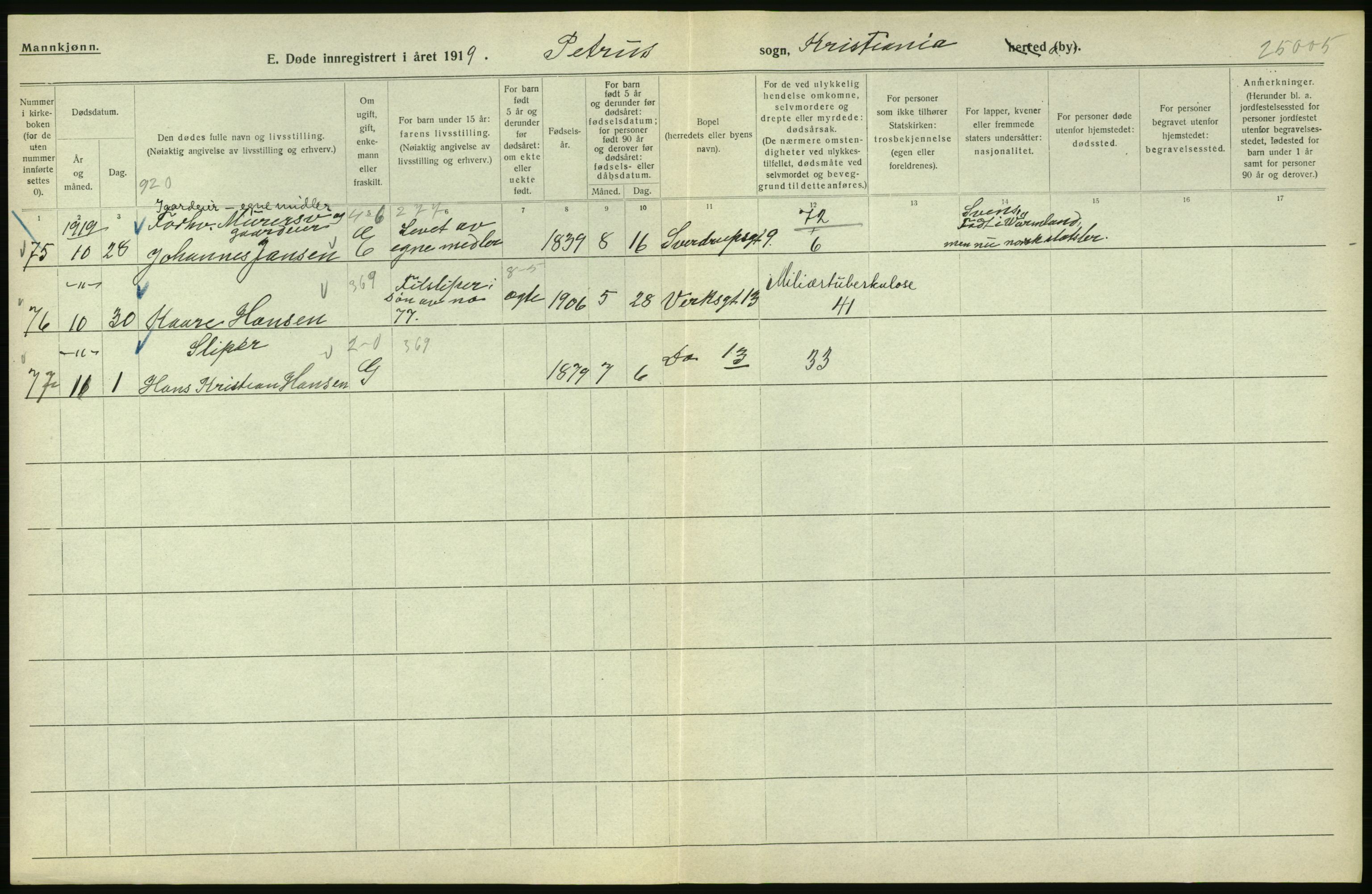 Statistisk sentralbyrå, Sosiodemografiske emner, Befolkning, RA/S-2228/D/Df/Dfb/Dfbi/L0010: Kristiania: Døde, 1919, p. 676