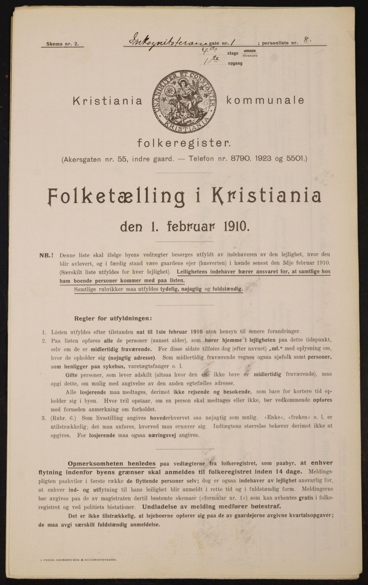 OBA, Municipal Census 1910 for Kristiania, 1910, p. 43323