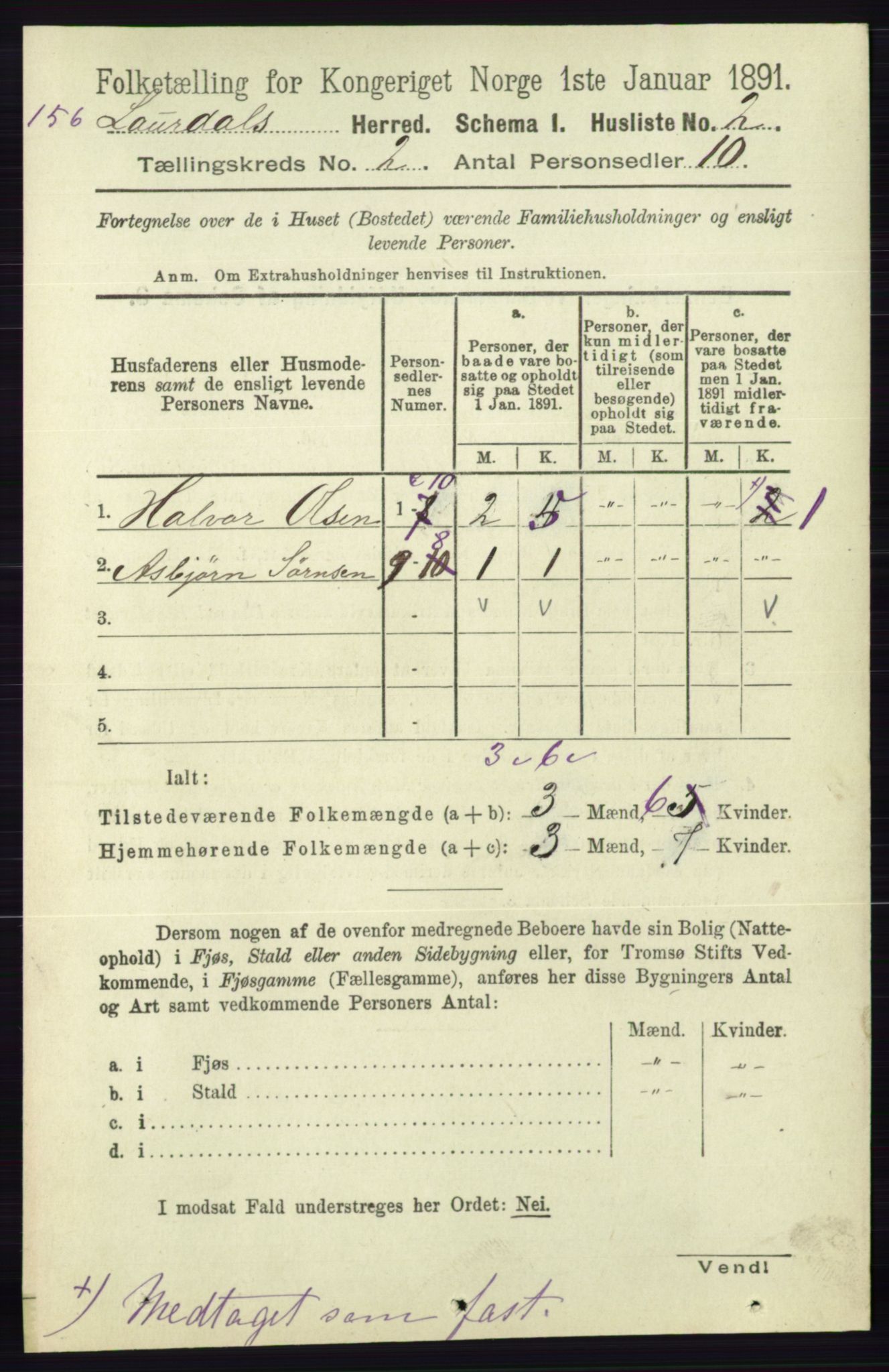 RA, 1891 census for 0833 Lårdal, 1891, p. 572