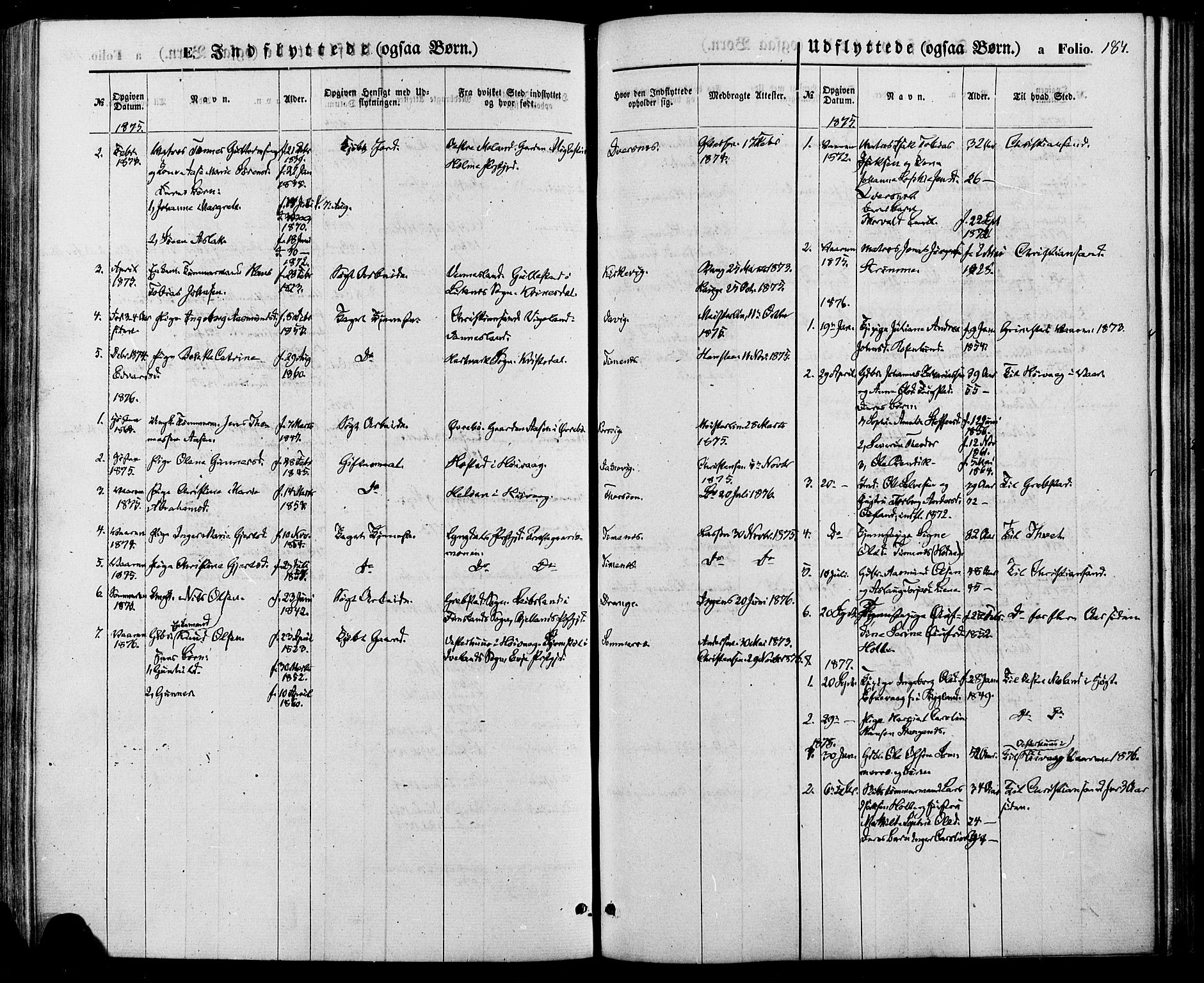 Oddernes sokneprestkontor, AV/SAK-1111-0033/F/Fa/Fab/L0001: Parish register (official) no. A 1, 1865-1884, p. 184