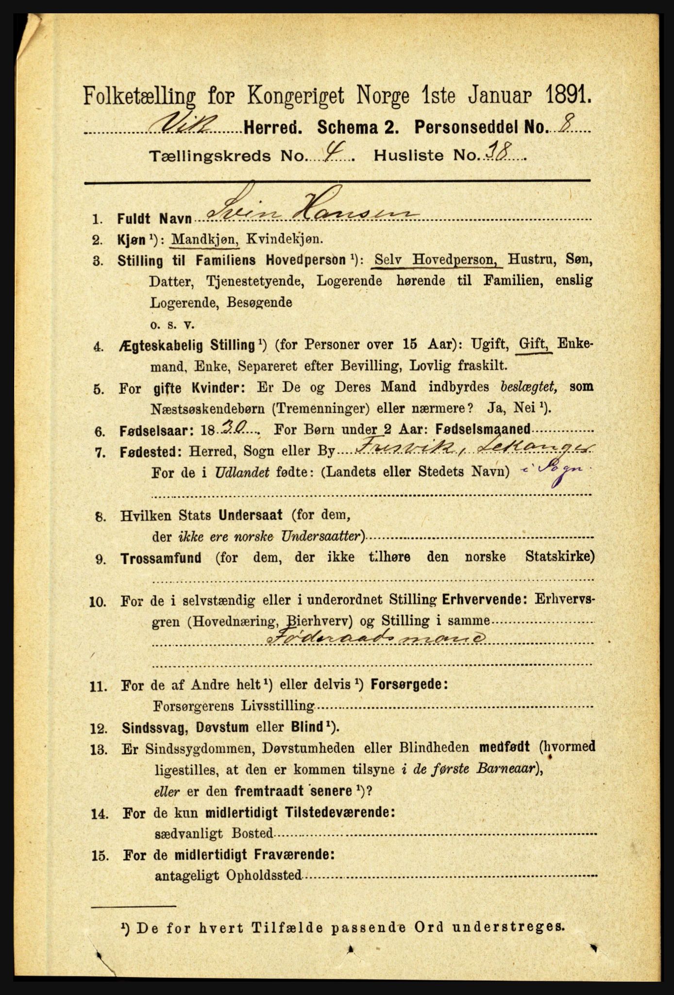 RA, 1891 census for 1417 Vik, 1891, p. 2013