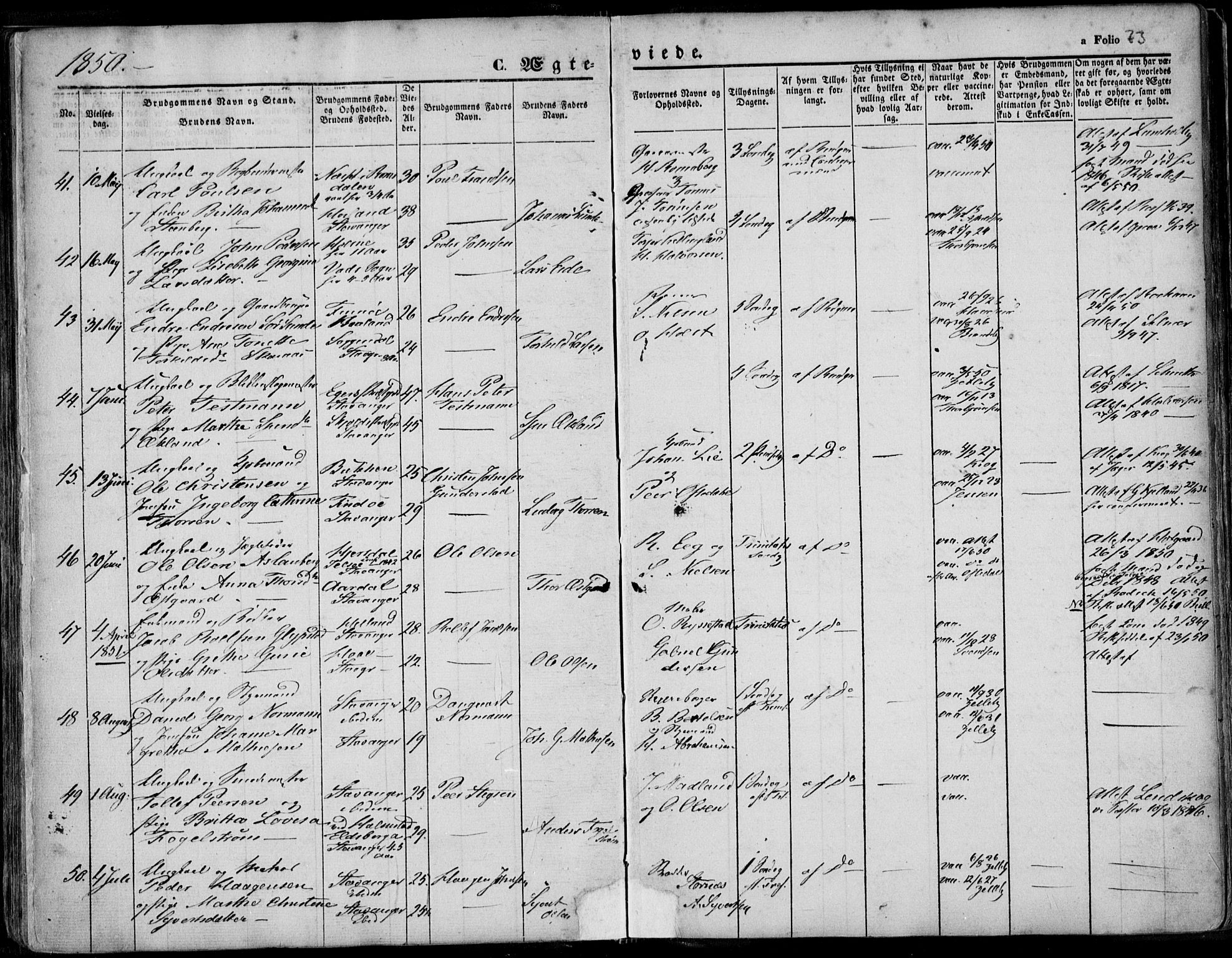 Domkirken sokneprestkontor, SAST/A-101812/001/30/30BA/L0015: Parish register (official) no. A 14, 1842-1857, p. 73