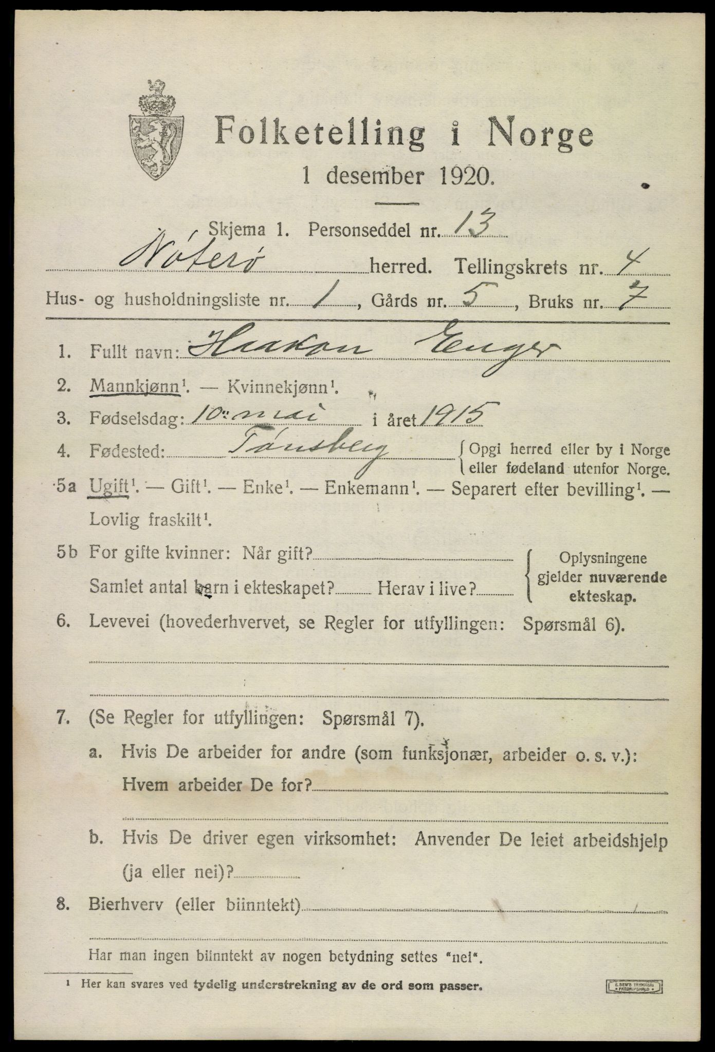 SAKO, 1920 census for Nøtterøy, 1920, p. 6683