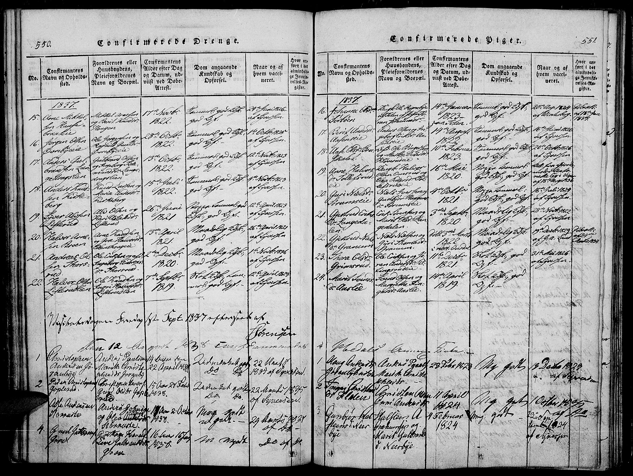 Sør-Aurdal prestekontor, SAH/PREST-128/H/Ha/Haa/L0003: Parish register (official) no. 3, 1825-1840, p. 550-551