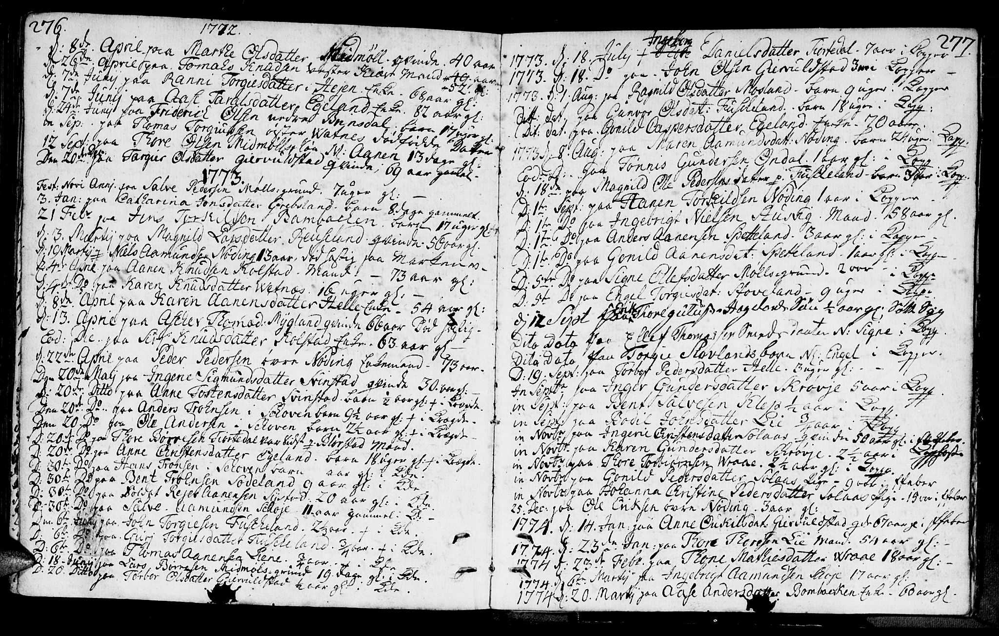 Holum sokneprestkontor, AV/SAK-1111-0022/F/Fa/Faa/L0002: Parish register (official) no. A 2, 1756-1780, p. 276-277