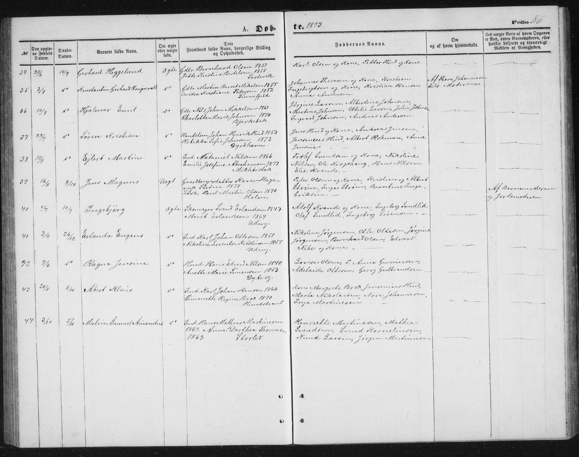 Tranøy sokneprestkontor, SATØ/S-1313/I/Ia/Iab/L0013klokker: Parish register (copy) no. 13, 1874-1896, p. 86
