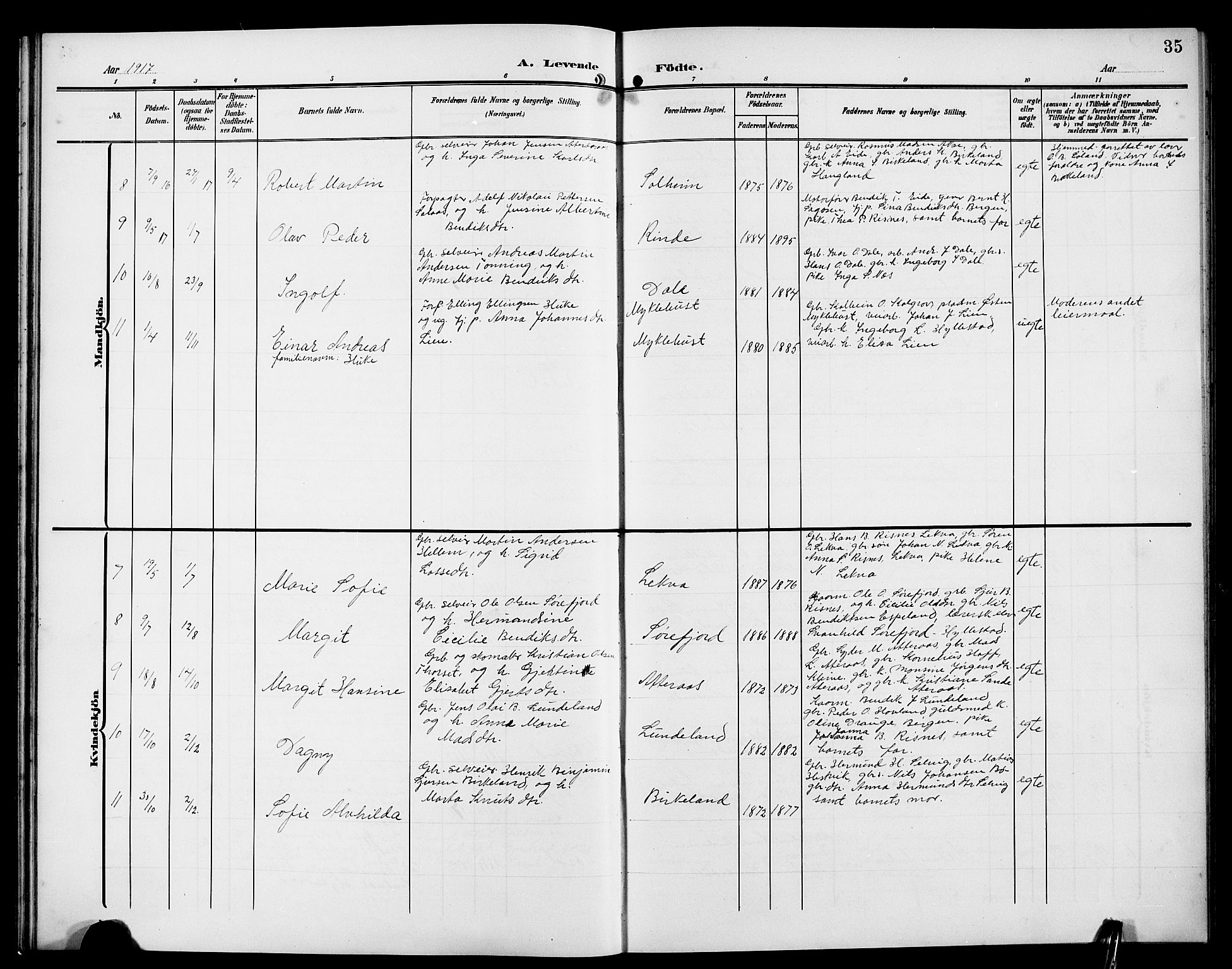 Hyllestad sokneprestembete, SAB/A-80401: Parish register (copy) no. A 3, 1906-1925, p. 35