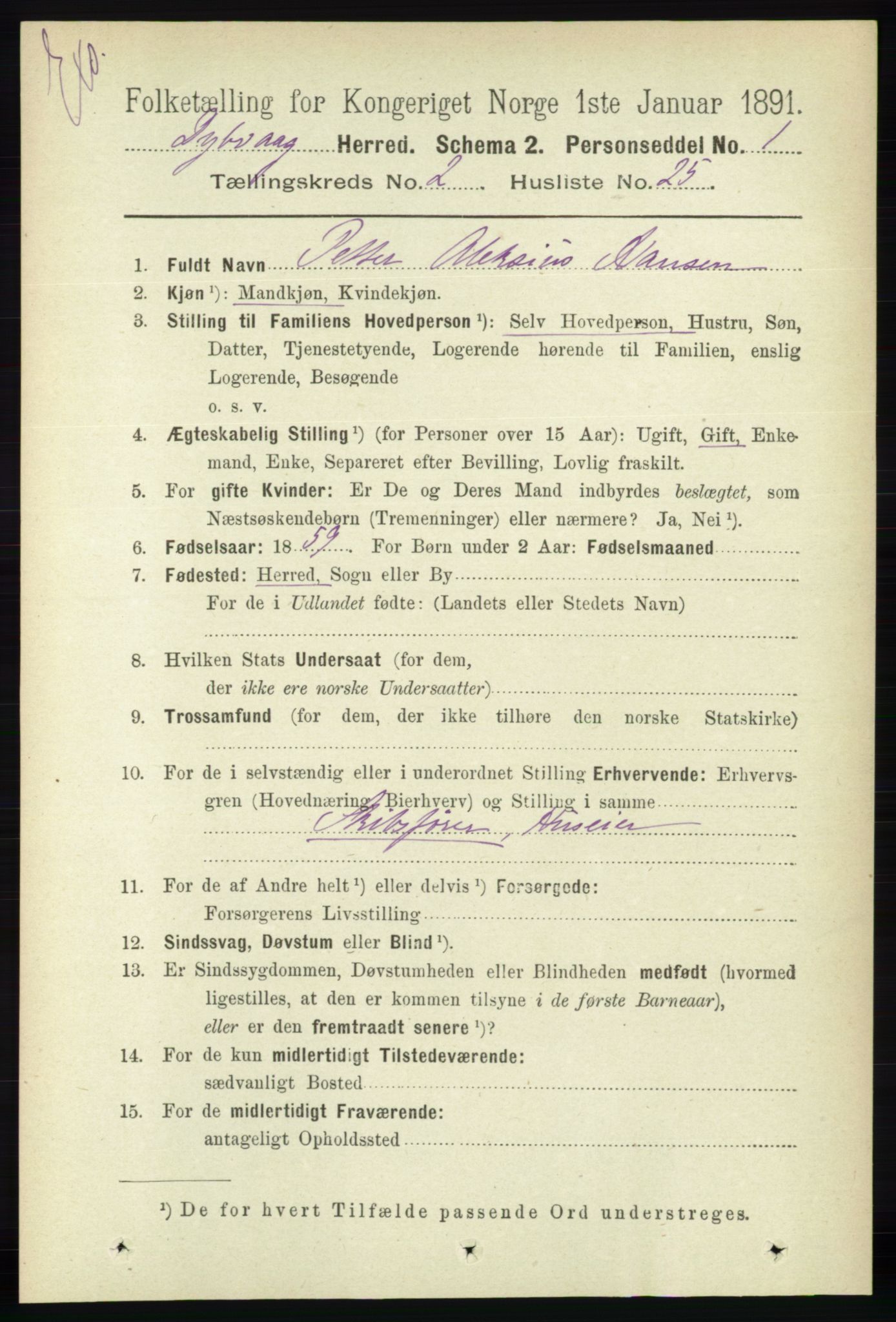 RA, Census 1891 for Nedenes amt: Gjenparter av personsedler for beslektede ektefeller, menn, 1891, p. 183