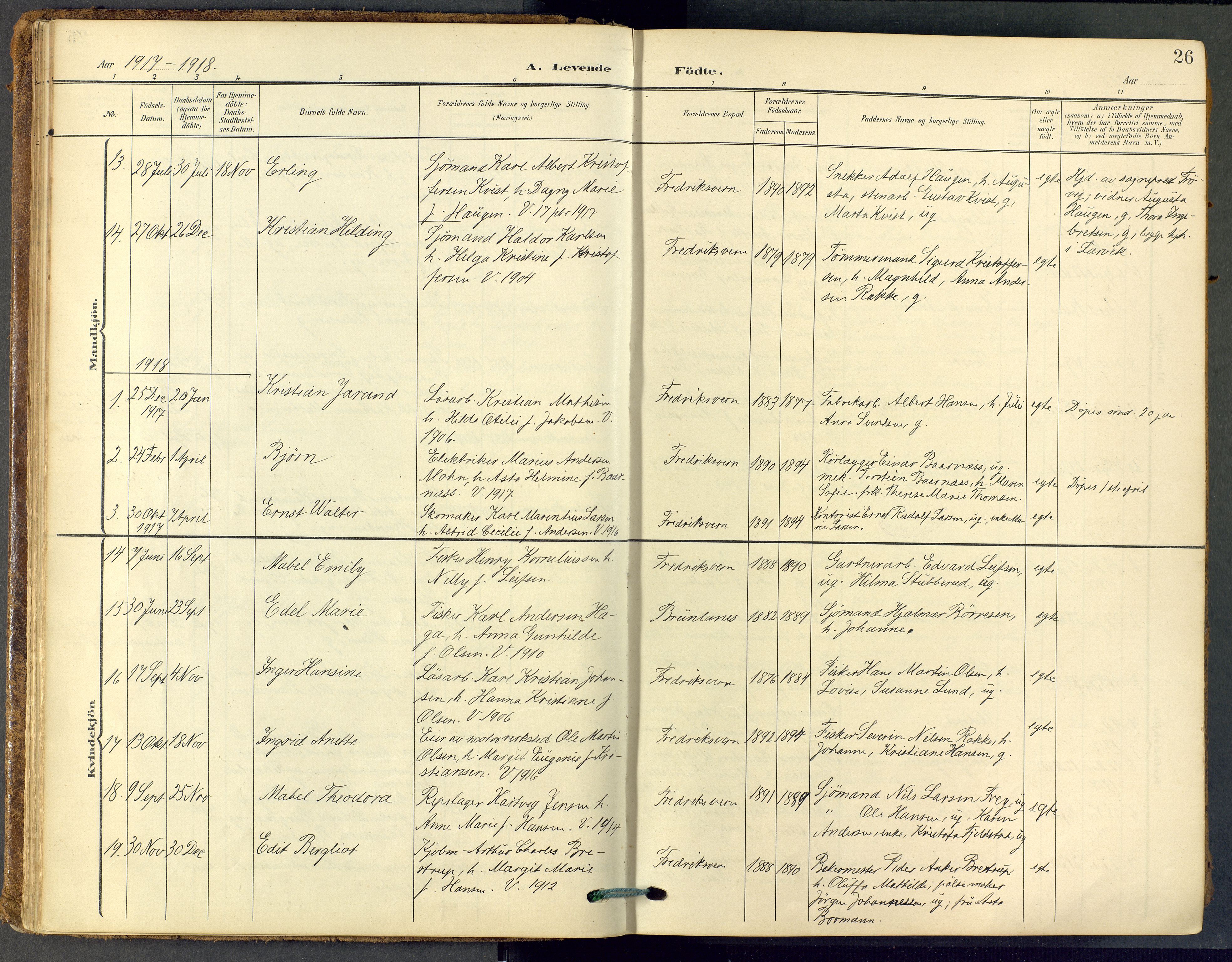 Stavern kirkebøker, SAKO/A-318/F/Fa/L0009: Parish register (official) no. 9, 1906-1955, p. 26