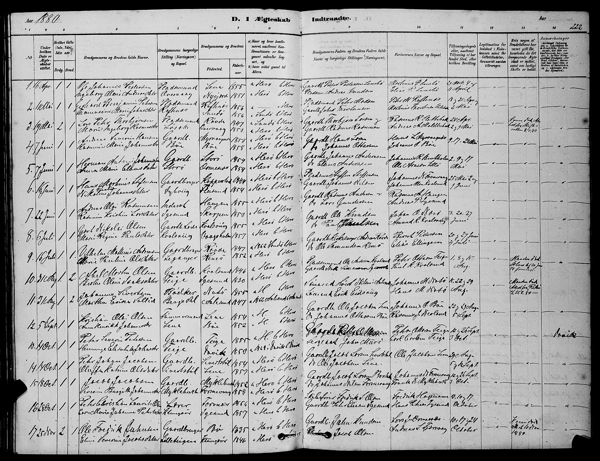 Ministerialprotokoller, klokkerbøker og fødselsregistre - Møre og Romsdal, AV/SAT-A-1454/507/L0081: Parish register (copy) no. 507C04, 1878-1898, p. 222