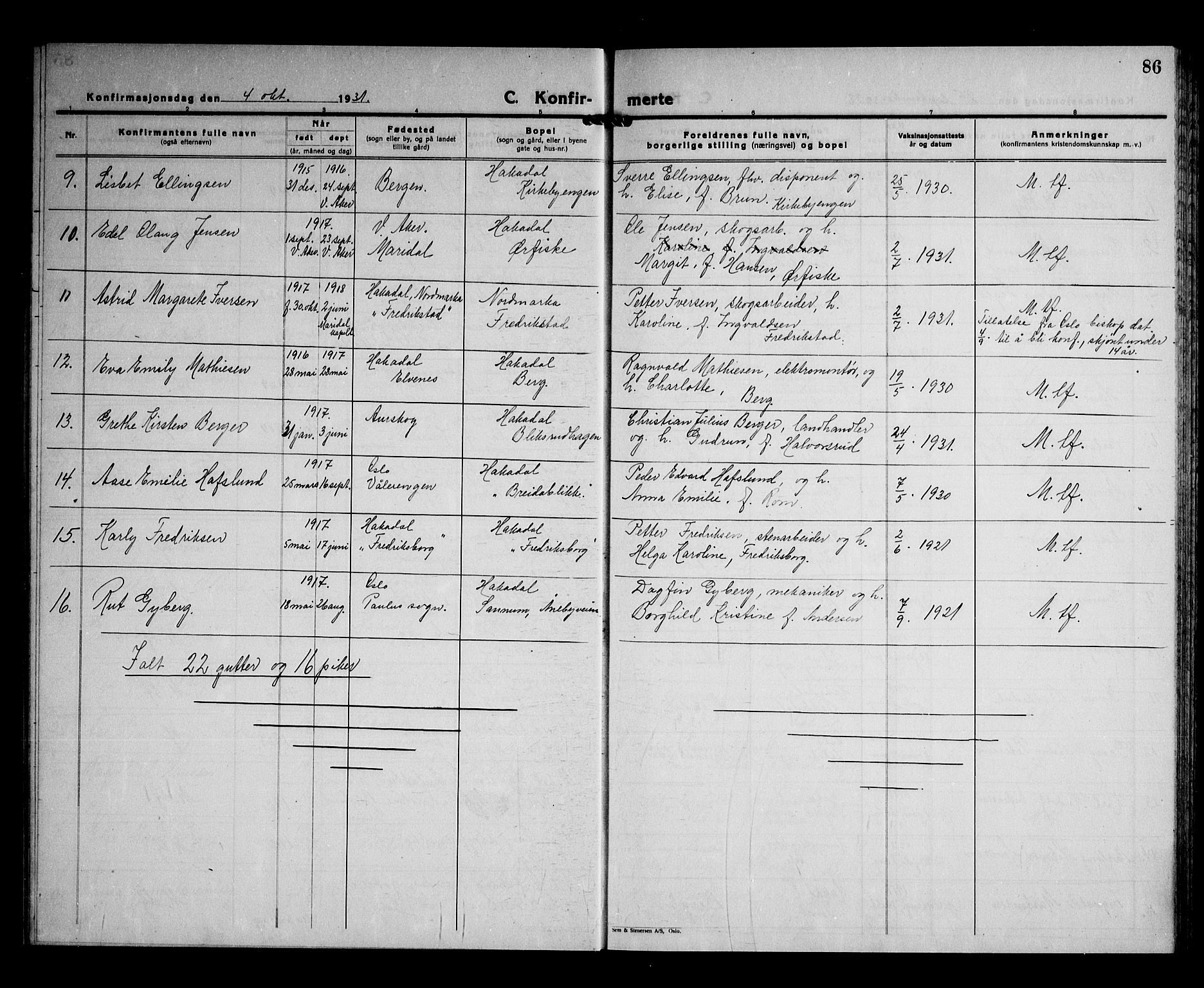 Nittedal prestekontor Kirkebøker, AV/SAO-A-10365a/G/Gb/L0004: Parish register (copy) no. II 4, 1925-1945, p. 86