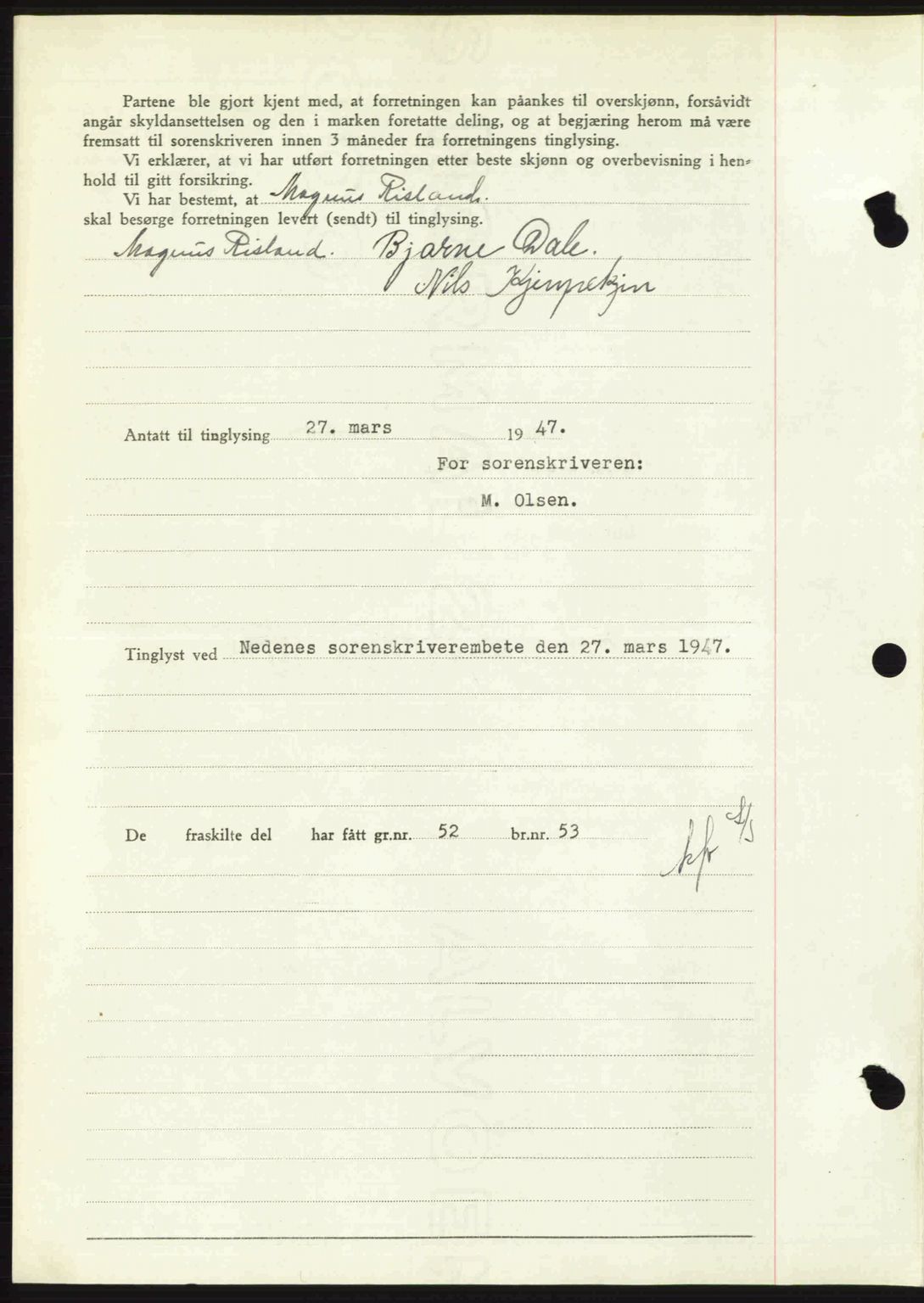 Nedenes sorenskriveri, AV/SAK-1221-0006/G/Gb/Gba/L0057: Mortgage book no. A9, 1947-1947, Diary no: : 378/1947