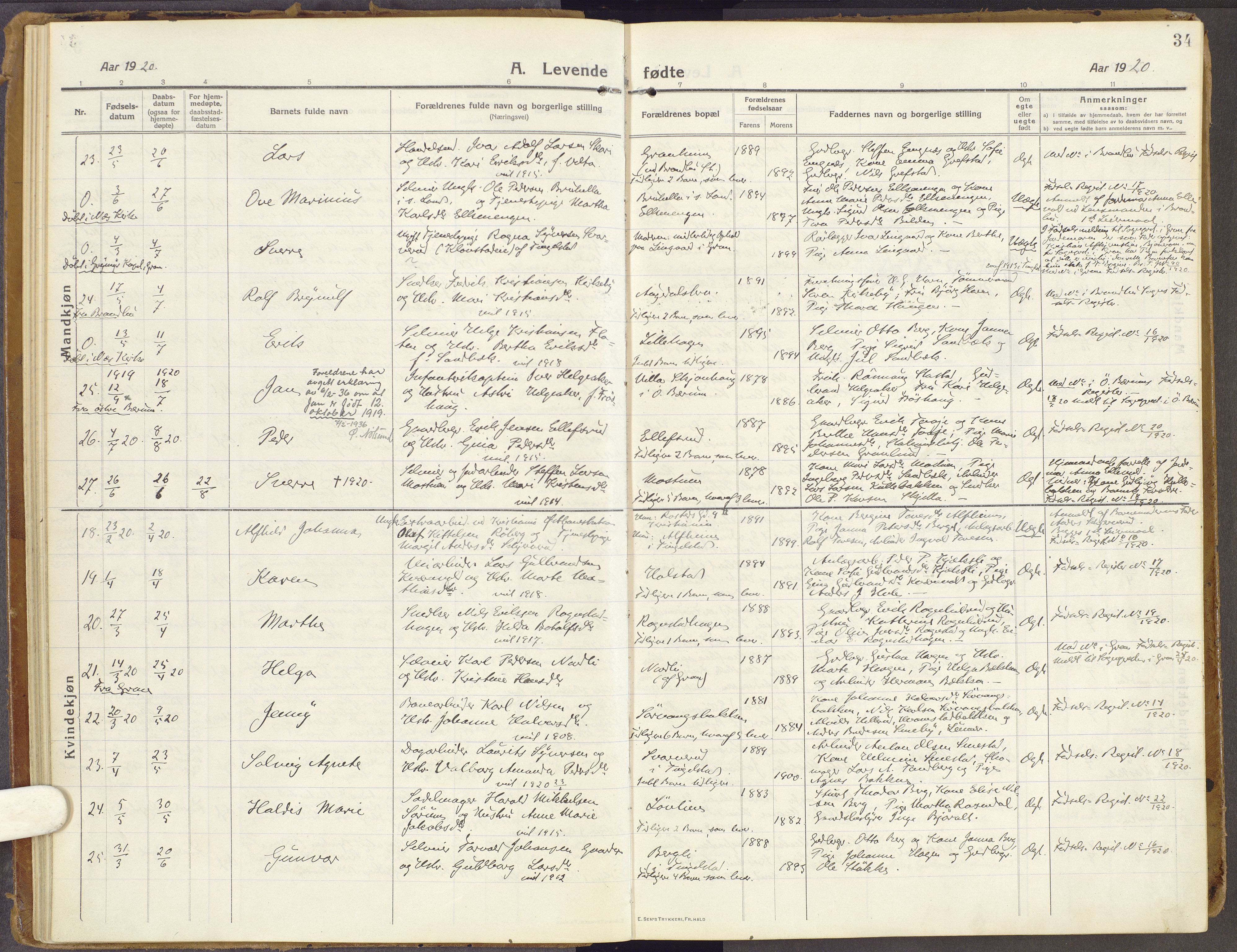 Brandbu prestekontor, AV/SAH-PREST-114/H/Ha/Haa/L0003: Parish register (official) no. 3, 1914-1928, p. 34