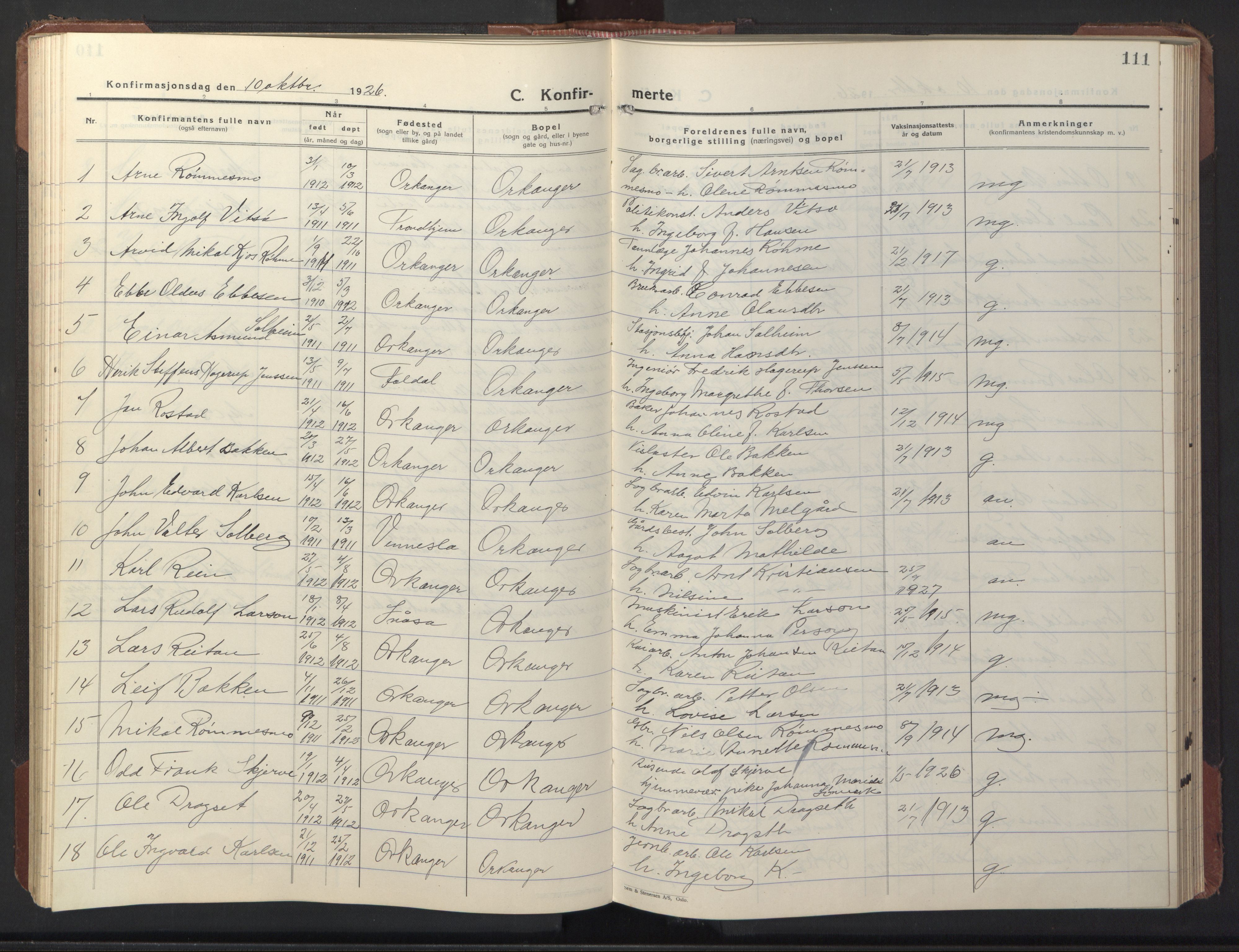 Ministerialprotokoller, klokkerbøker og fødselsregistre - Sør-Trøndelag, SAT/A-1456/669/L0832: Parish register (copy) no. 669C02, 1925-1953, p. 111