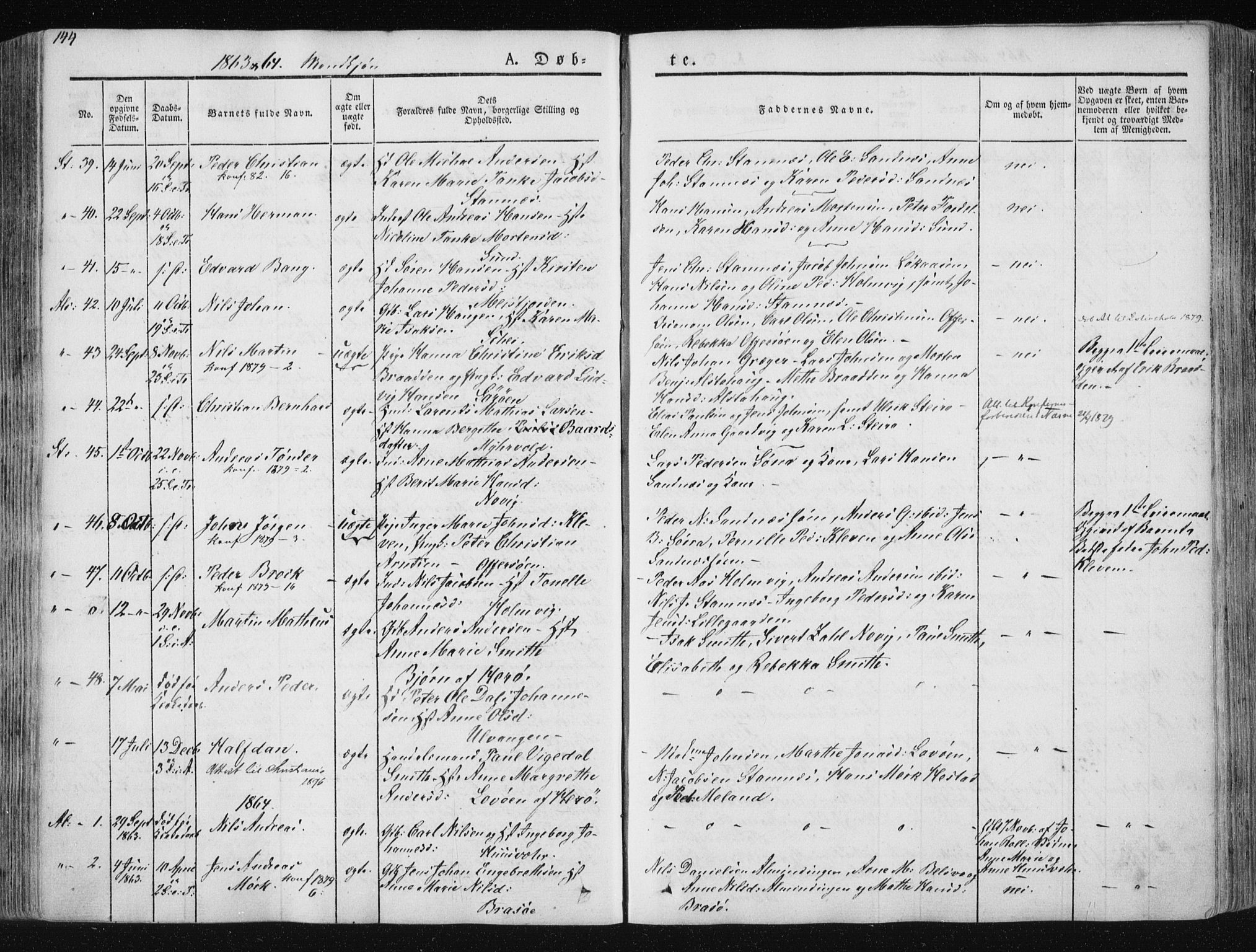 Ministerialprotokoller, klokkerbøker og fødselsregistre - Nordland, SAT/A-1459/830/L0446: Parish register (official) no. 830A10, 1831-1865, p. 144