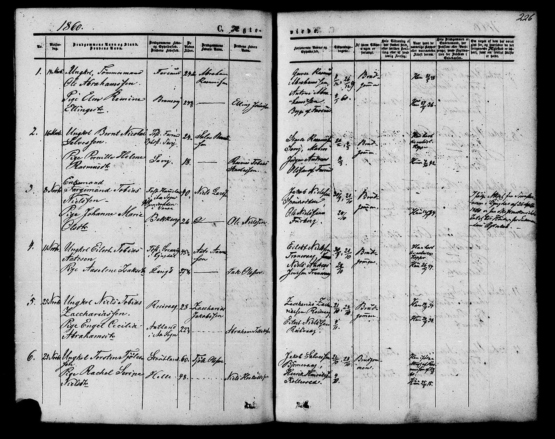 Herad sokneprestkontor, SAK/1111-0018/F/Fa/Fab/L0004: Parish register (official) no. A 4, 1853-1885, p. 226