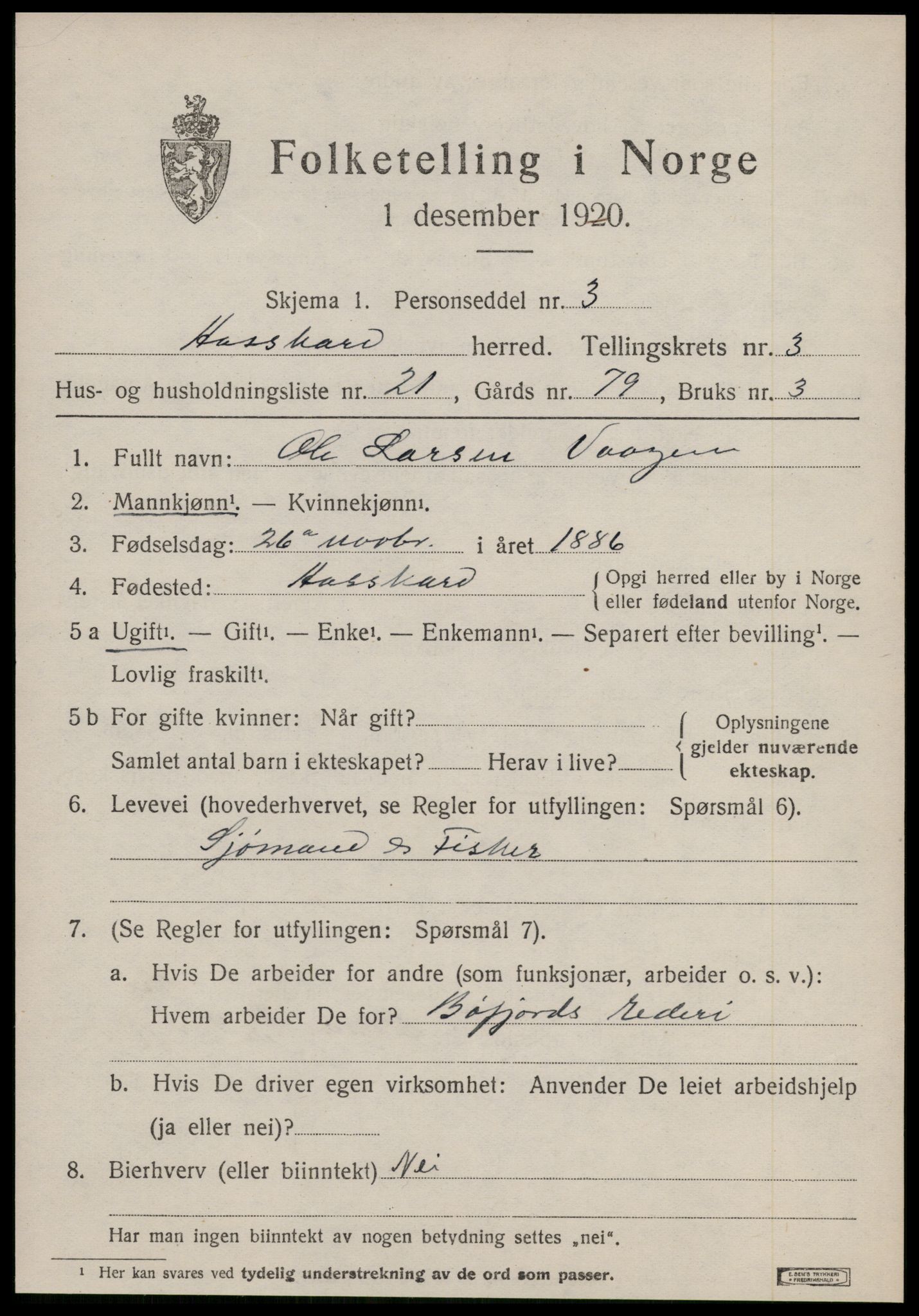 SAT, 1920 census for Åsskard, 1920, p. 1807