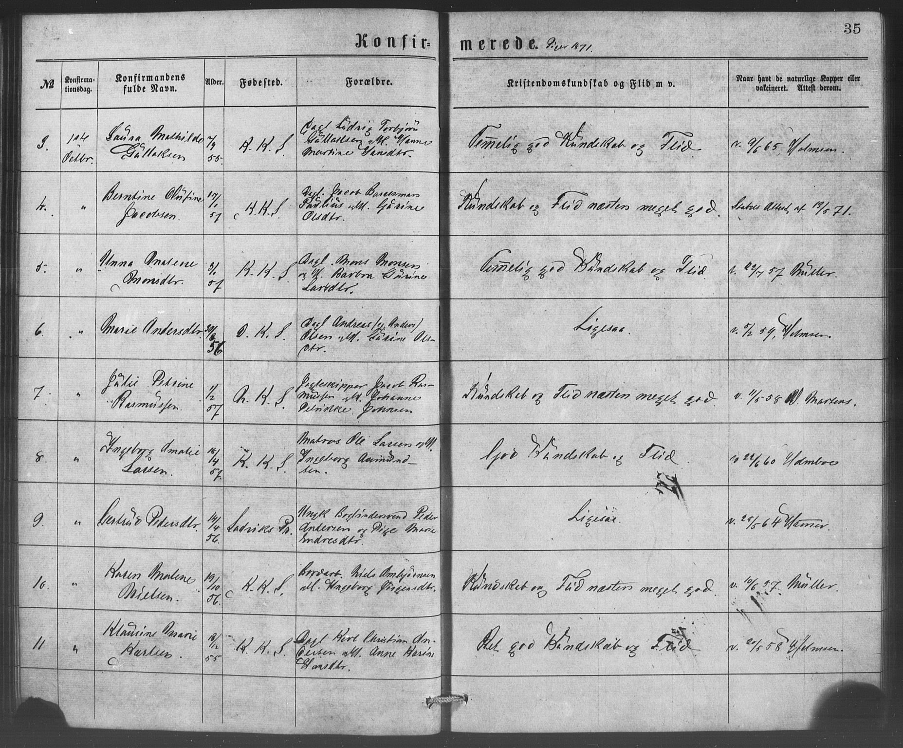 Korskirken sokneprestembete, SAB/A-76101/H/Haa/L0070: Curate's parish register no. A 5, 1869-1885, p. 35