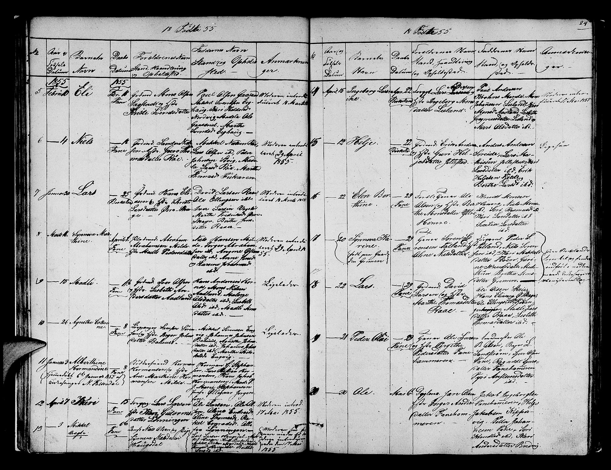 Fana Sokneprestembete, SAB/A-75101/H/Hab/Habb/L0002: Parish register (copy) no. B 2, 1851-1860, p. 24