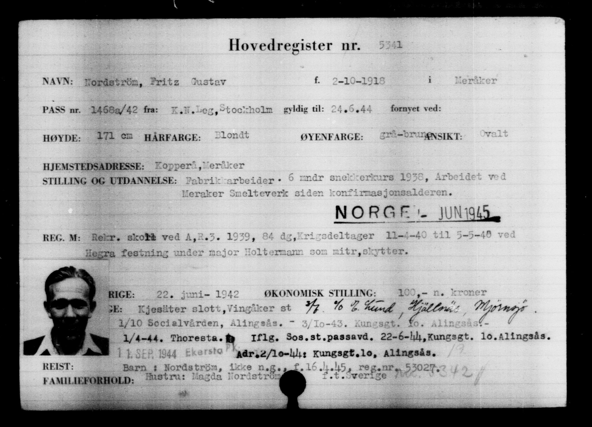 Utenriksstasjonene, Legasjonen i Stockholm, Flyktningkontoret, AV/RA-S-6753/V/Va/L0004: Kjesäterkartoteket, flyktninger med registreringsnr. 3496-6610, 1940-1945, p. 2126