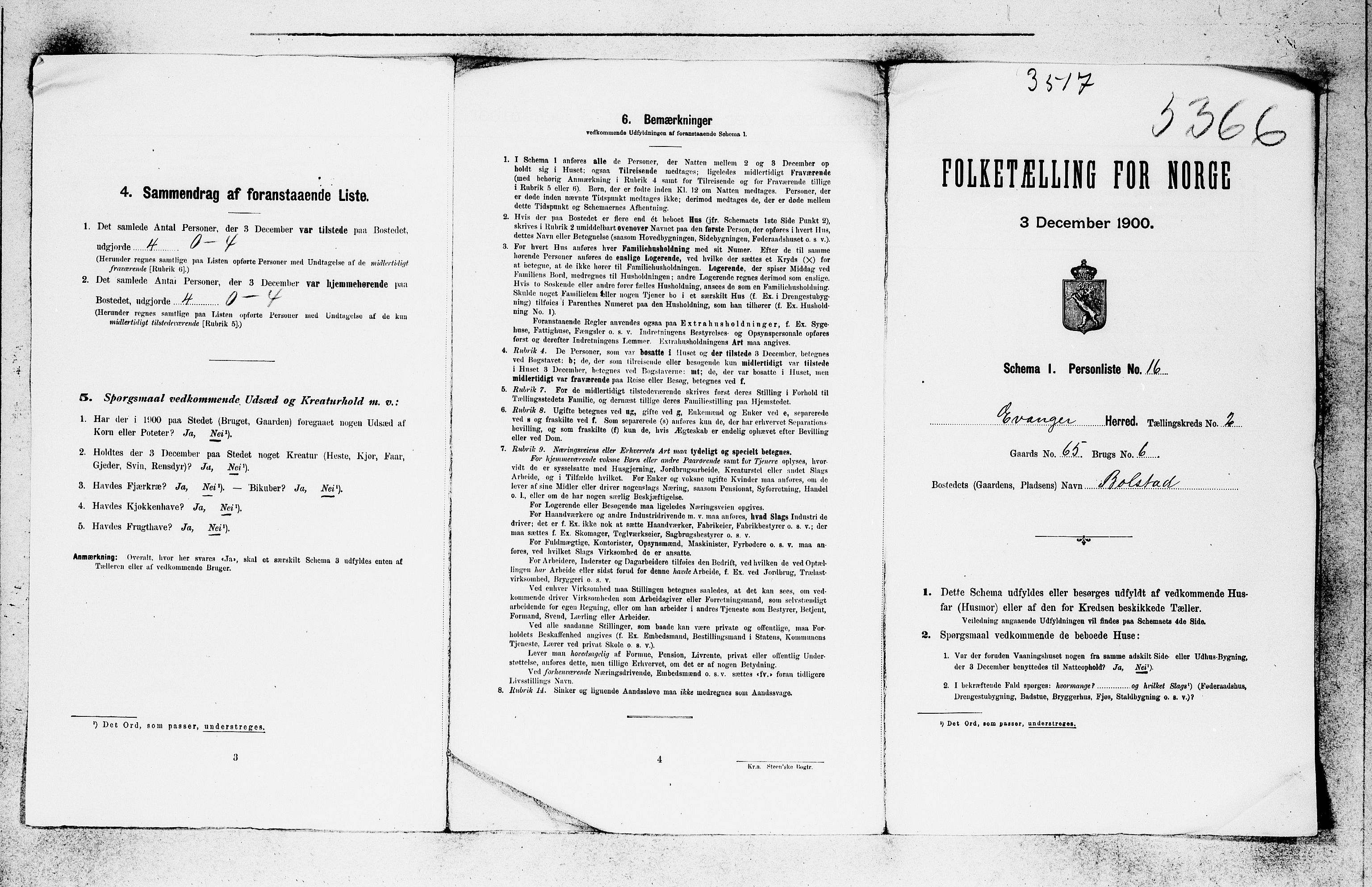 SAB, 1900 census for Evanger, 1900, p. 26