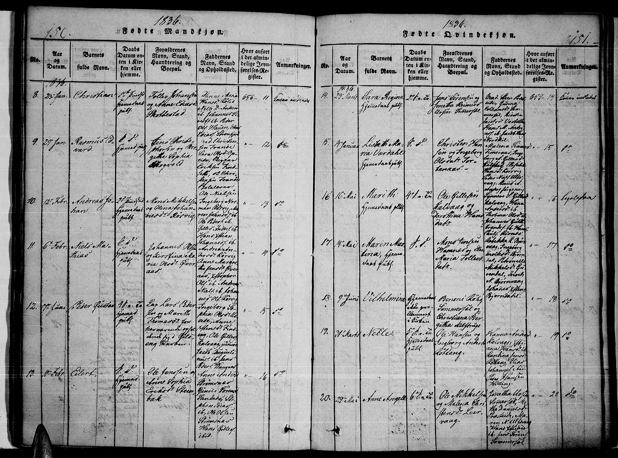 Ministerialprotokoller, klokkerbøker og fødselsregistre - Nordland, AV/SAT-A-1459/859/L0842: Parish register (official) no. 859A02, 1821-1839, p. 150-151