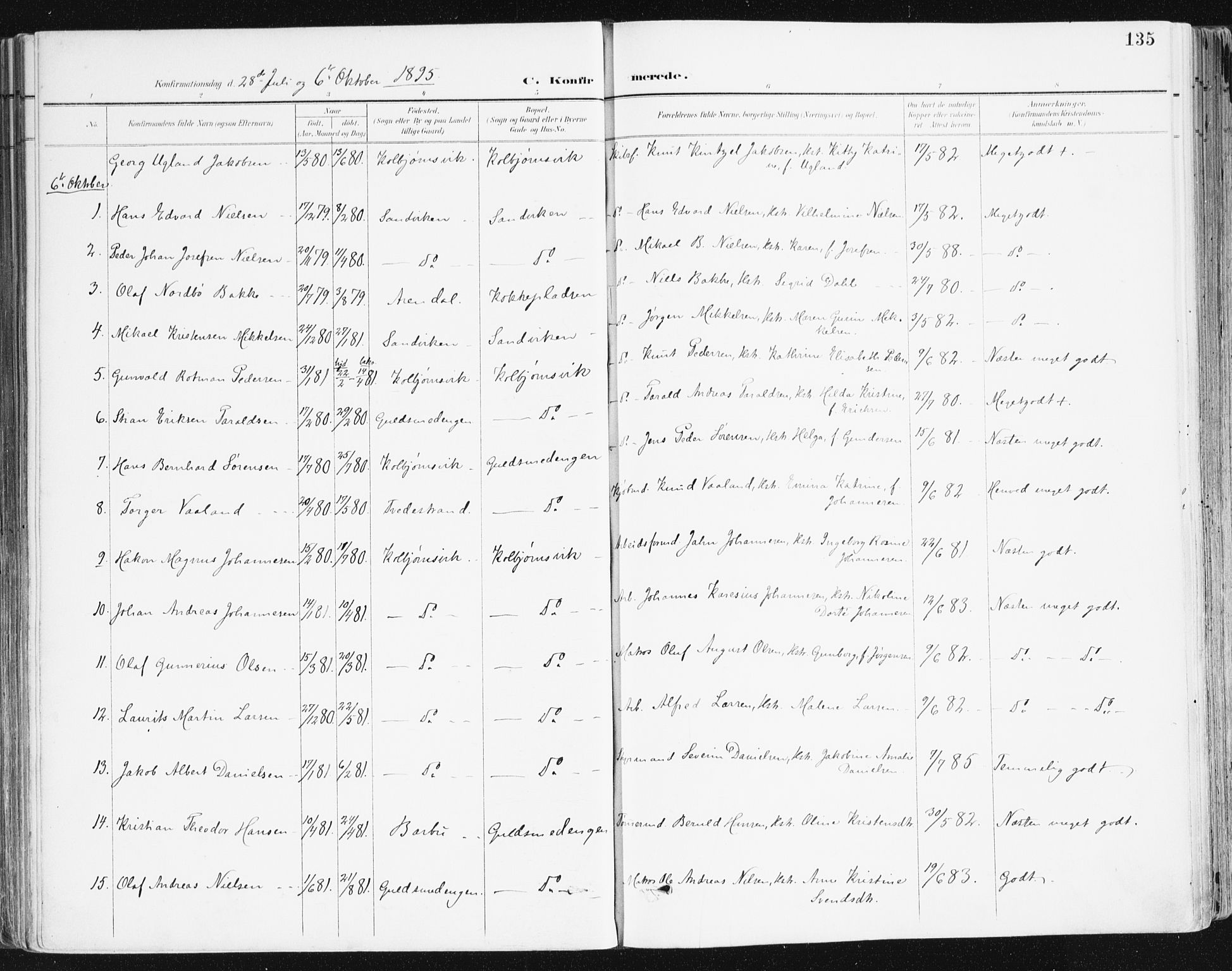 Hisøy sokneprestkontor, SAK/1111-0020/F/Fa/L0004: Parish register (official) no. A 4, 1895-1917, p. 135