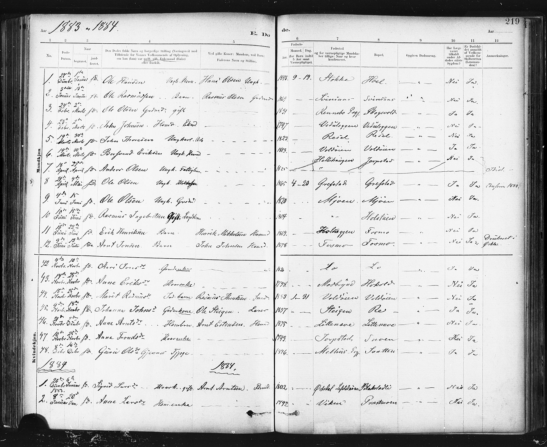 Ministerialprotokoller, klokkerbøker og fødselsregistre - Sør-Trøndelag, AV/SAT-A-1456/672/L0857: Parish register (official) no. 672A09, 1882-1893, p. 219