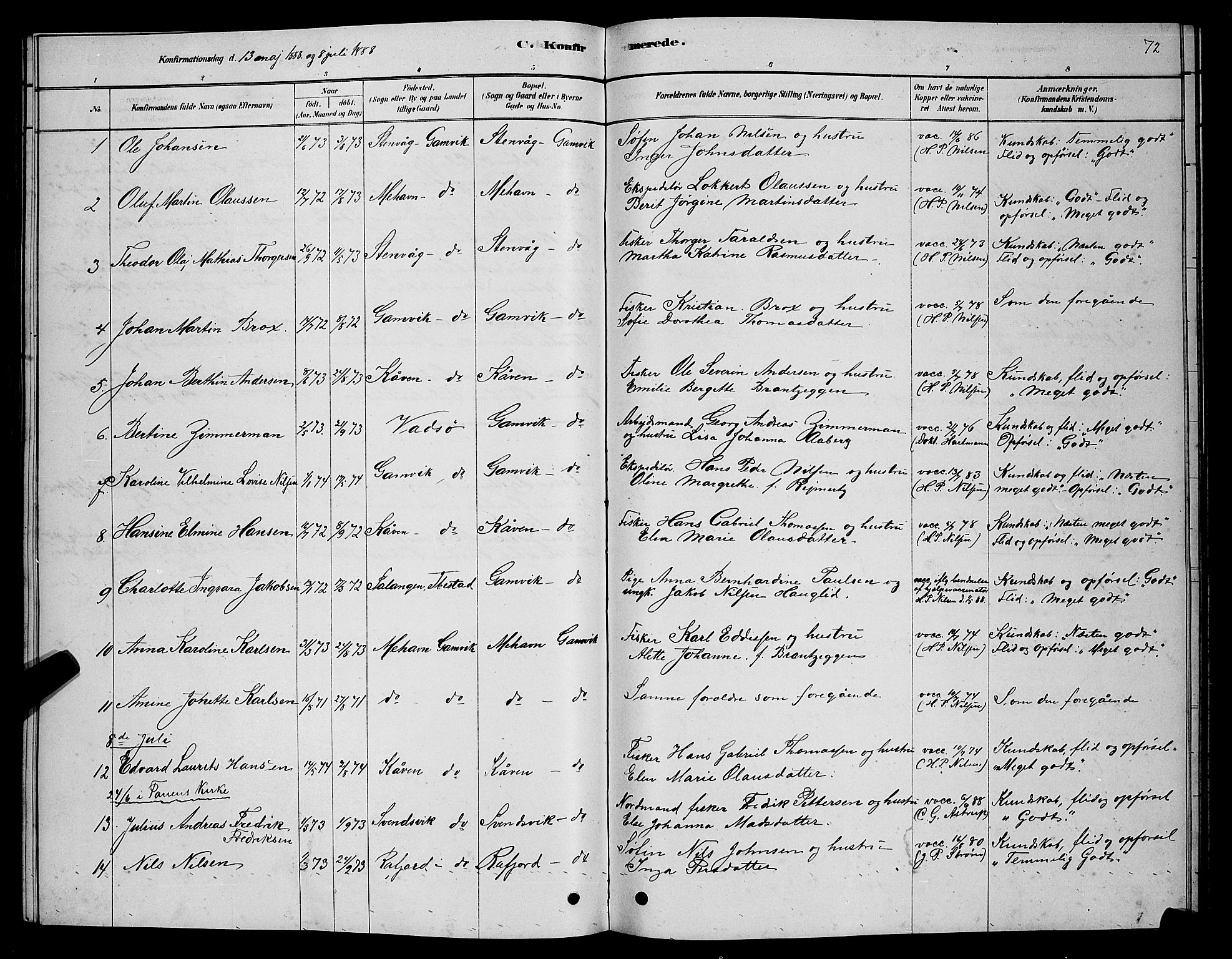 Tana sokneprestkontor, AV/SATØ-S-1334/H/Hb/L0005klokker: Parish register (copy) no. 5, 1878-1891, p. 72