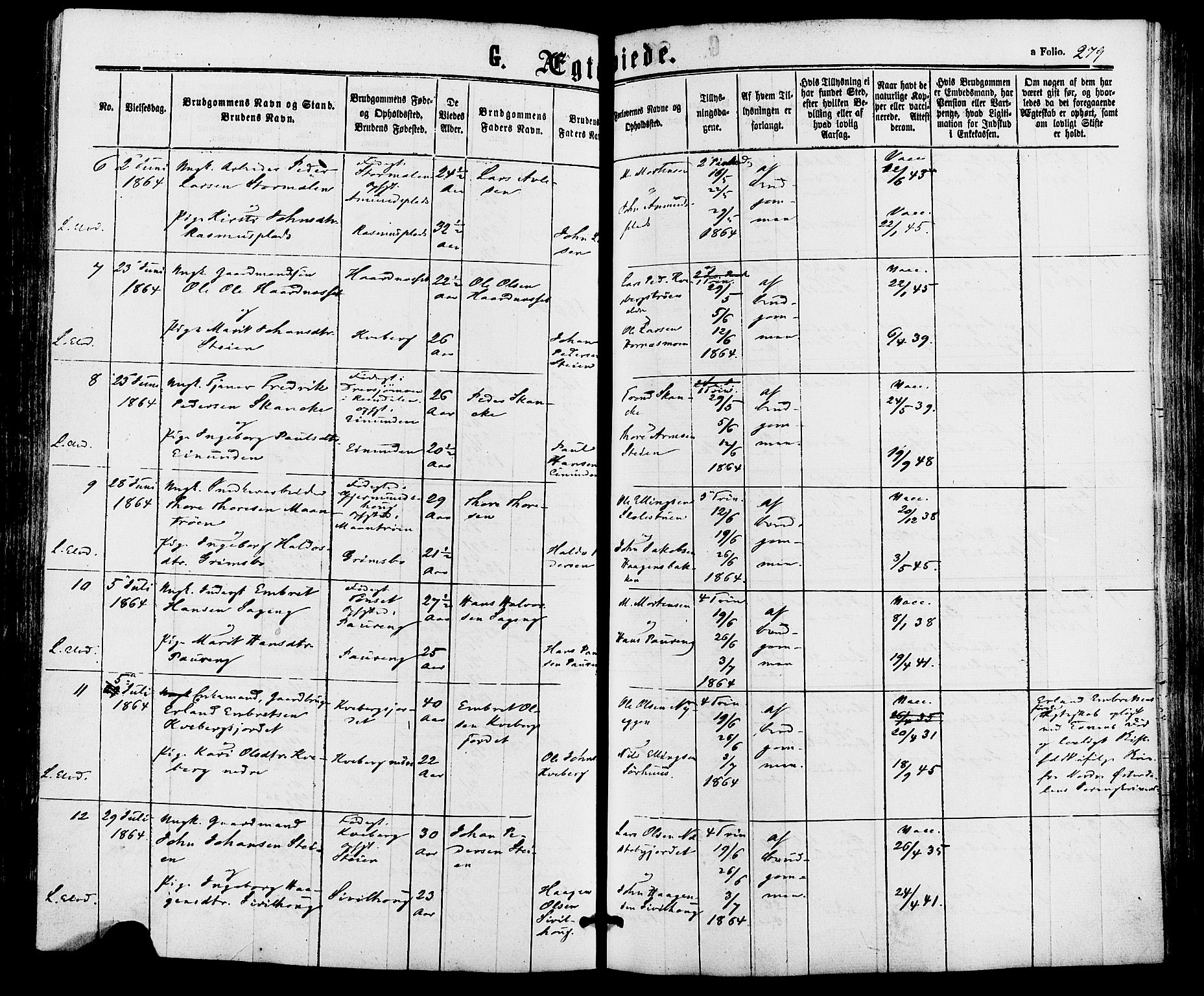 Alvdal prestekontor, AV/SAH-PREST-060/H/Ha/Haa/L0001: Parish register (official) no. 1, 1863-1882, p. 279