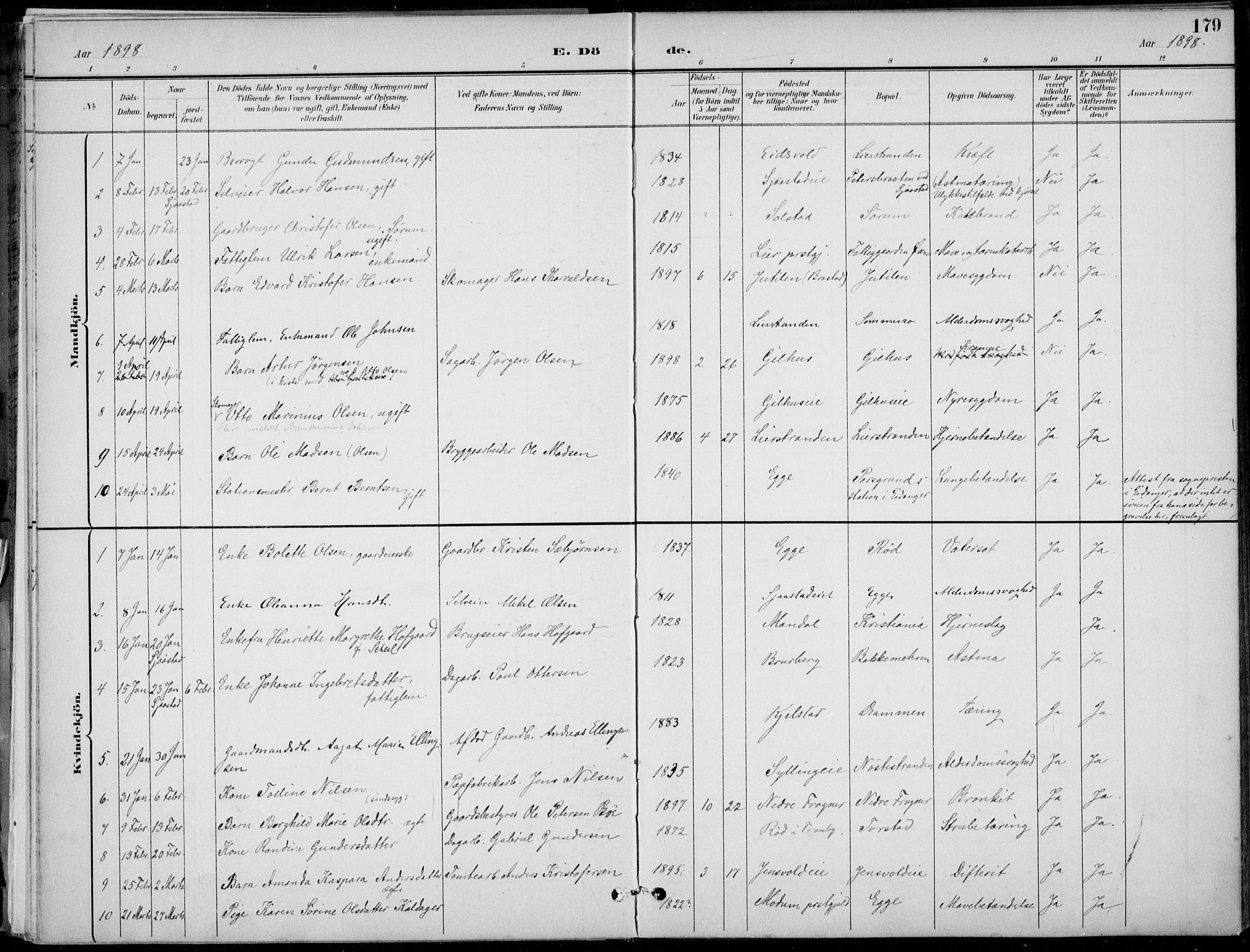 Lier kirkebøker, SAKO/A-230/F/Fa/L0016: Parish register (official) no. I 16, 1895-1900, p. 179
