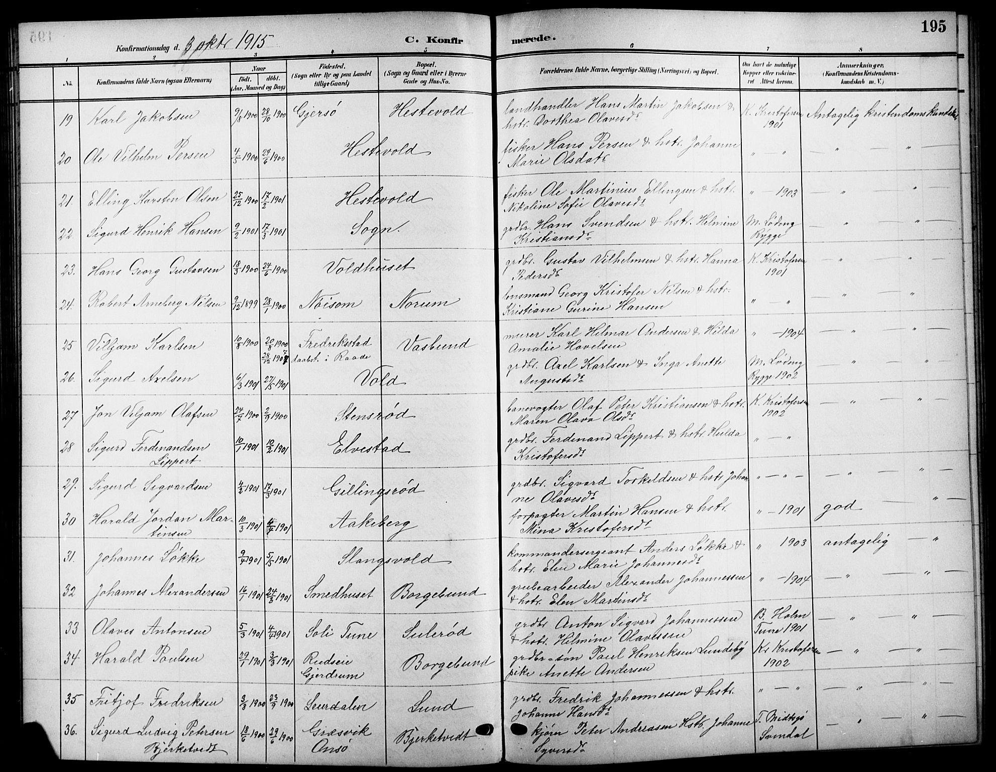 Råde prestekontor kirkebøker, AV/SAO-A-2009/G/Ga/L0001: Parish register (copy) no. 1, 1903-1925, p. 195