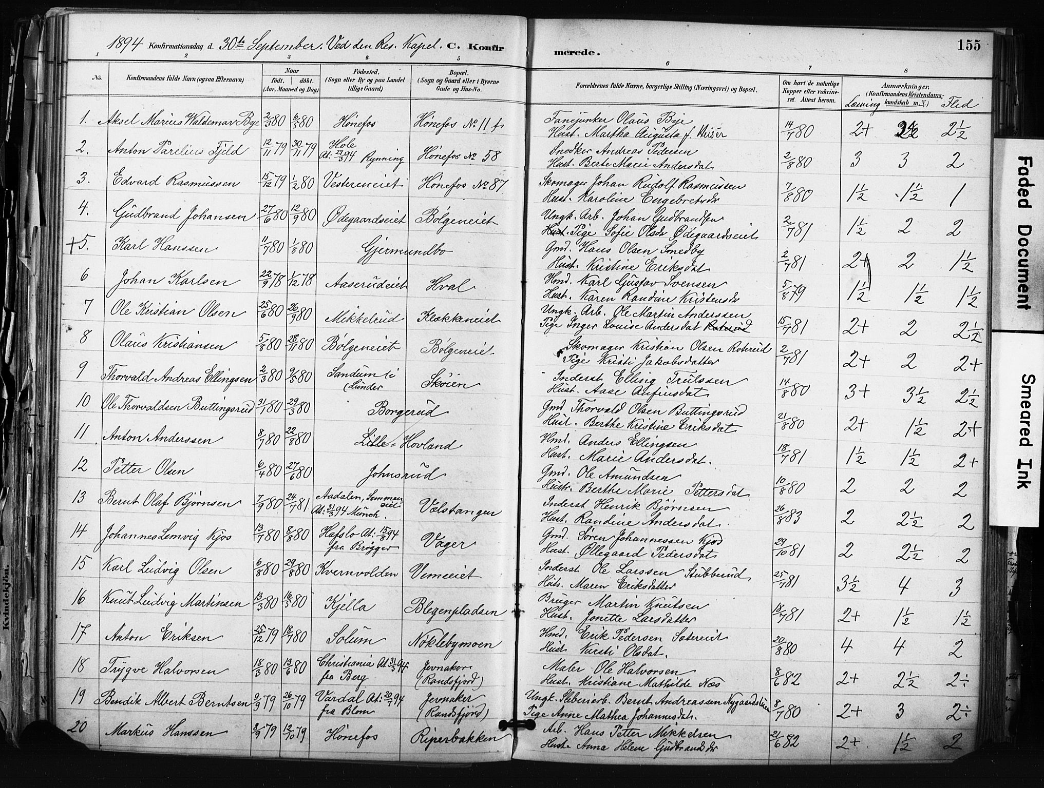 Hønefoss kirkebøker, AV/SAKO-A-609/F/Fa/L0002: Parish register (official) no. 2, 1887-1906, p. 155