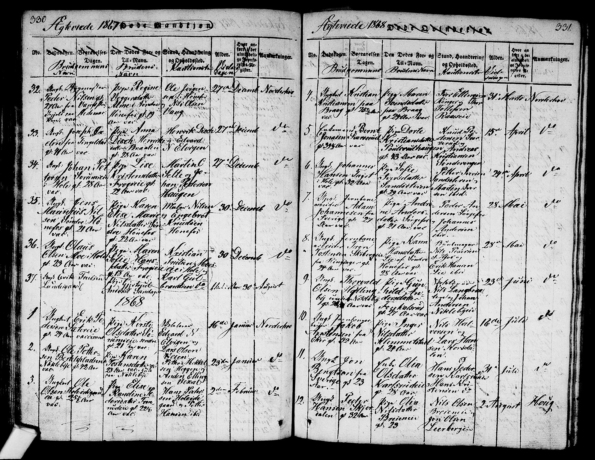 Norderhov kirkebøker, SAKO/A-237/G/Ga/L0003: Parish register (copy) no. I 3 /1, 1814-1876, p. 330-331