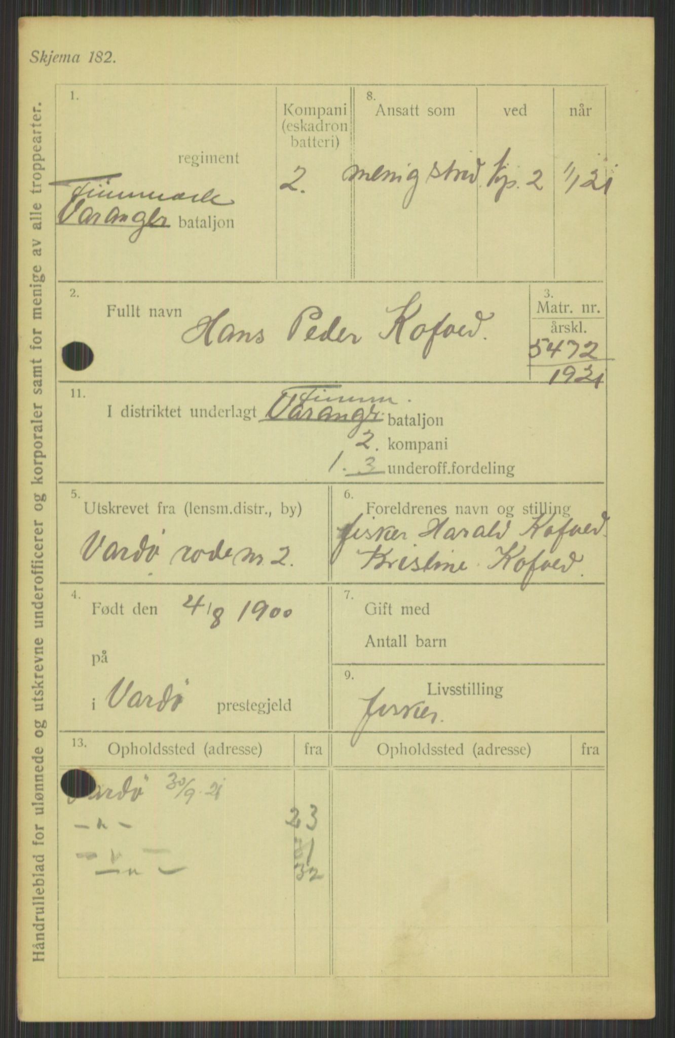 Forsvaret, Varanger bataljon, AV/RA-RAFA-2258/1/D/L0440: Rulleblad for fødte 1892-1912, 1892-1912, p. 515