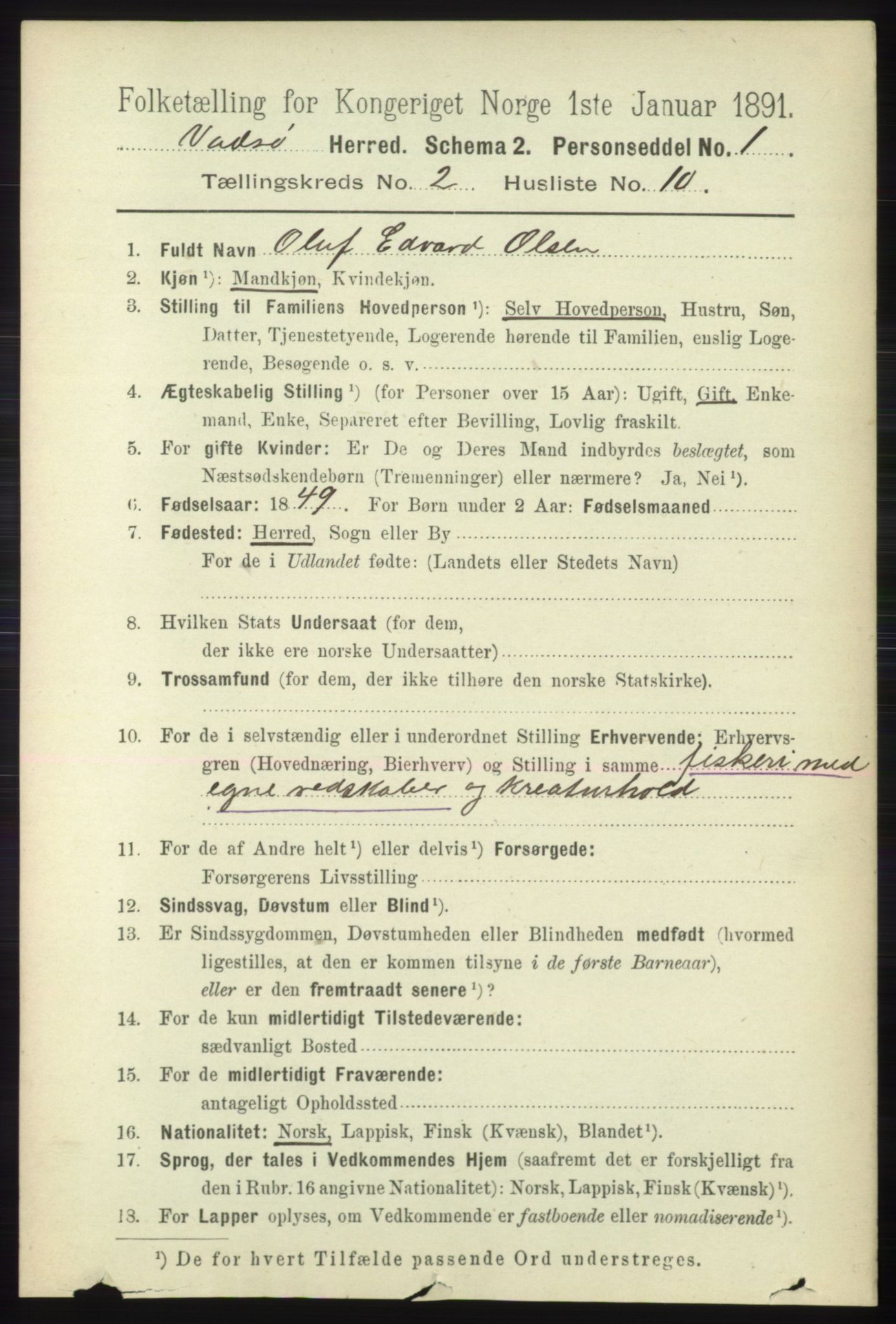 RA, 1891 census for 2029 Vadsø, 1891, p. 489