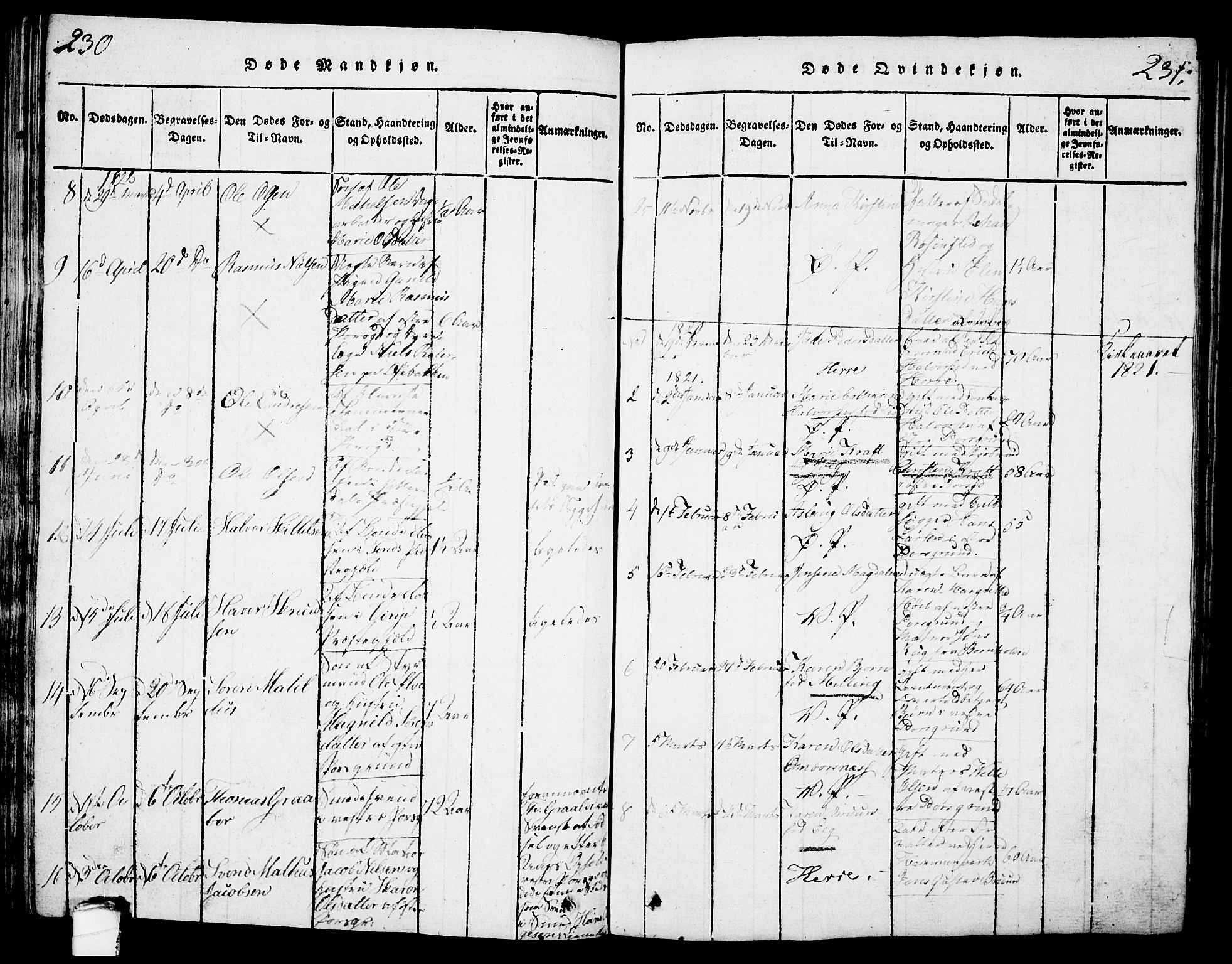 Porsgrunn kirkebøker , SAKO/A-104/G/Gb/L0001: Parish register (copy) no. II 1, 1817-1828, p. 230-231