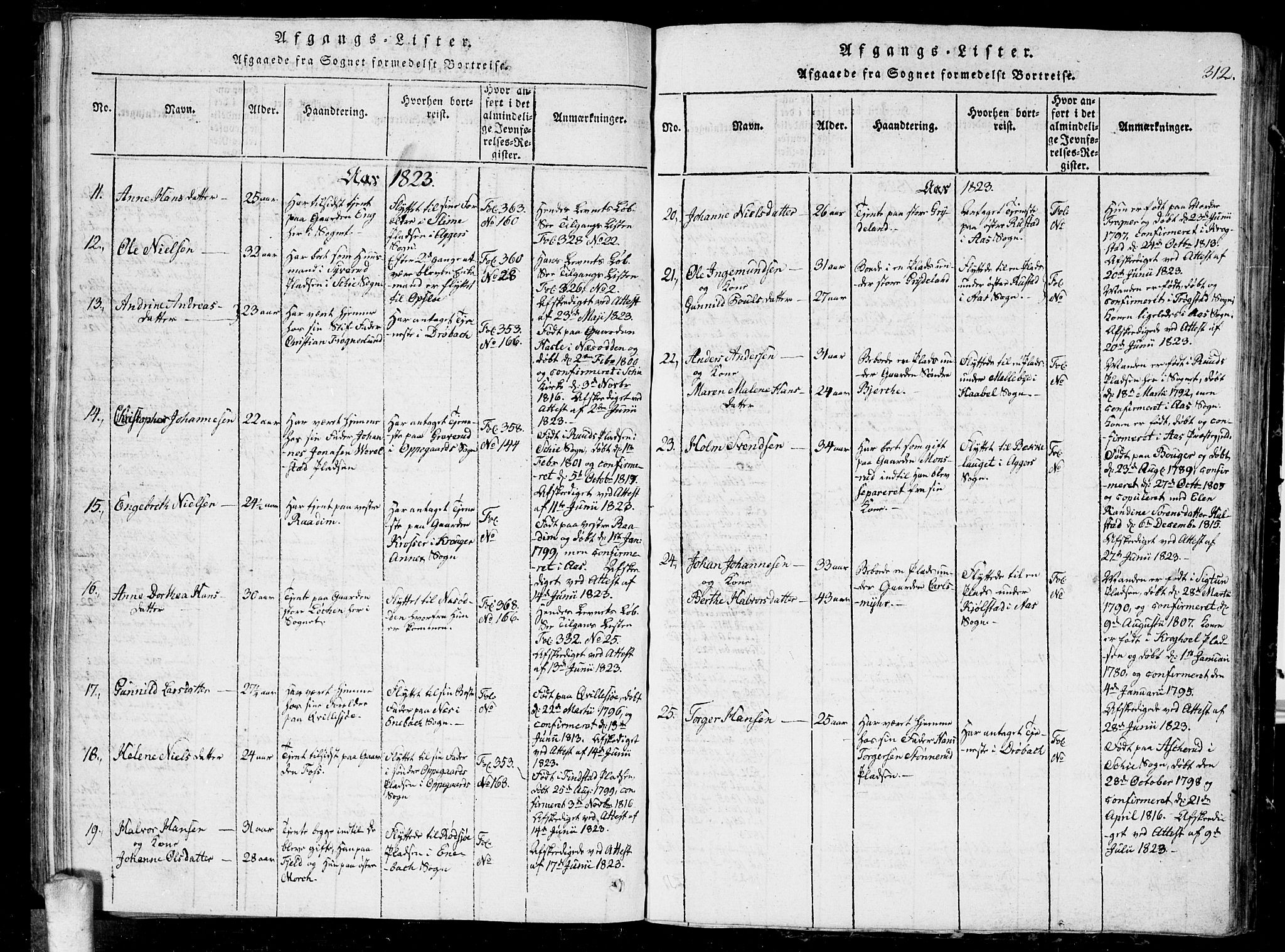 Kråkstad prestekontor Kirkebøker, AV/SAO-A-10125a/G/Ga/L0001: Parish register (copy) no. I 1, 1813-1824, p. 312