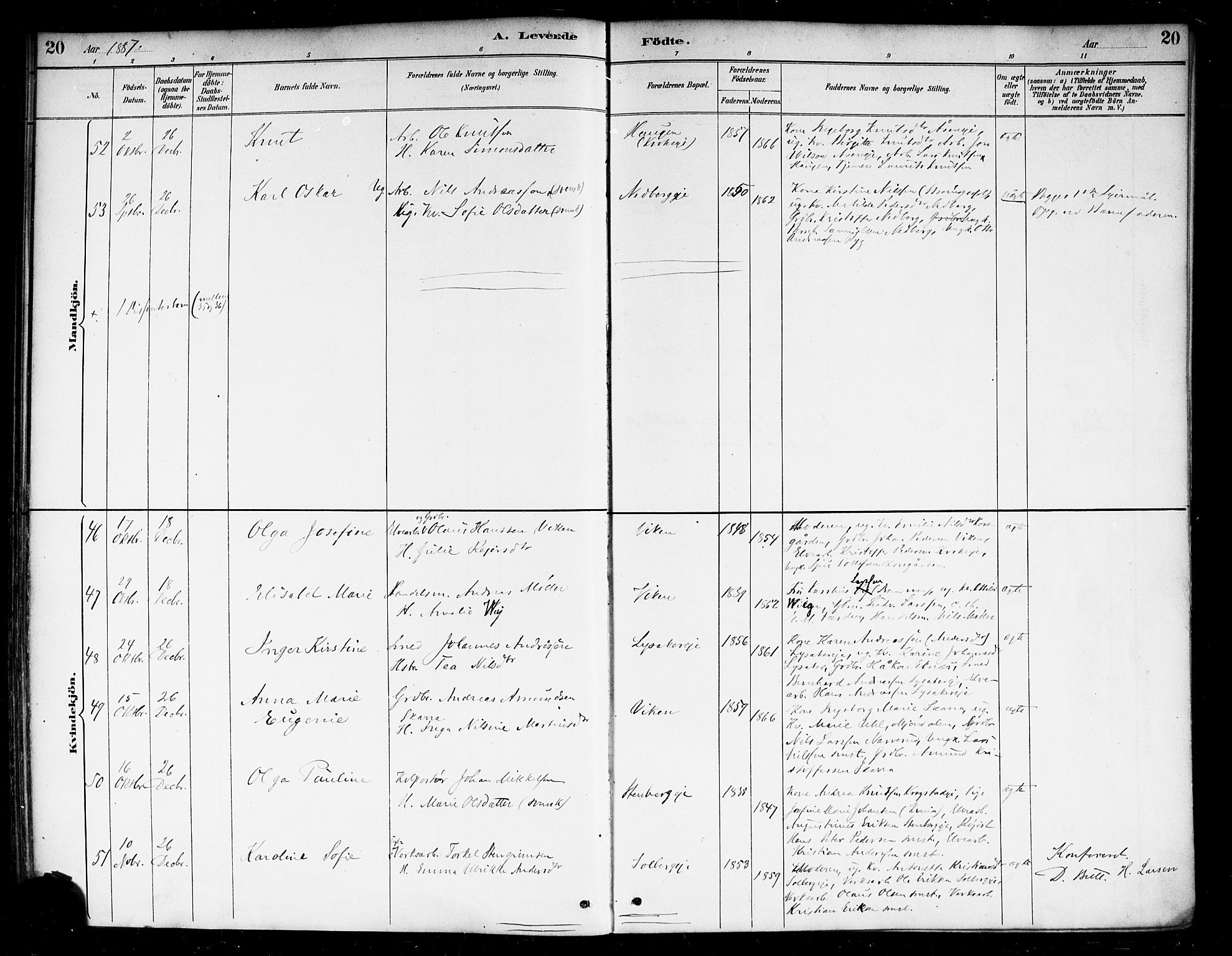 Nedre Eiker kirkebøker, SAKO/A-612/F/Fa/L0003: Parish register (official) no. 3, 1885-1892, p. 20