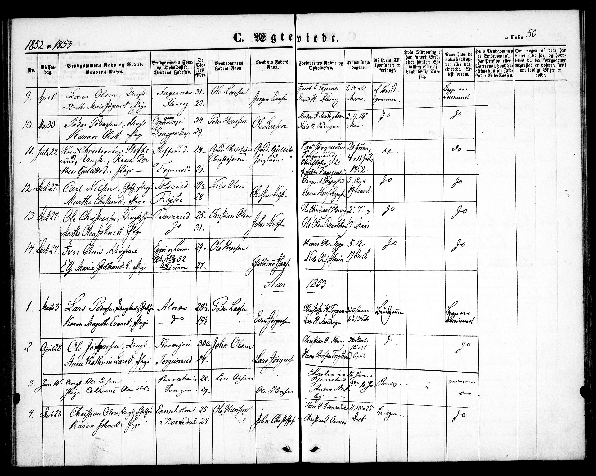 Hurdal prestekontor Kirkebøker, SAO/A-10889/F/Fb/L0001: Parish register (official) no. II 1, 1846-1859, p. 50