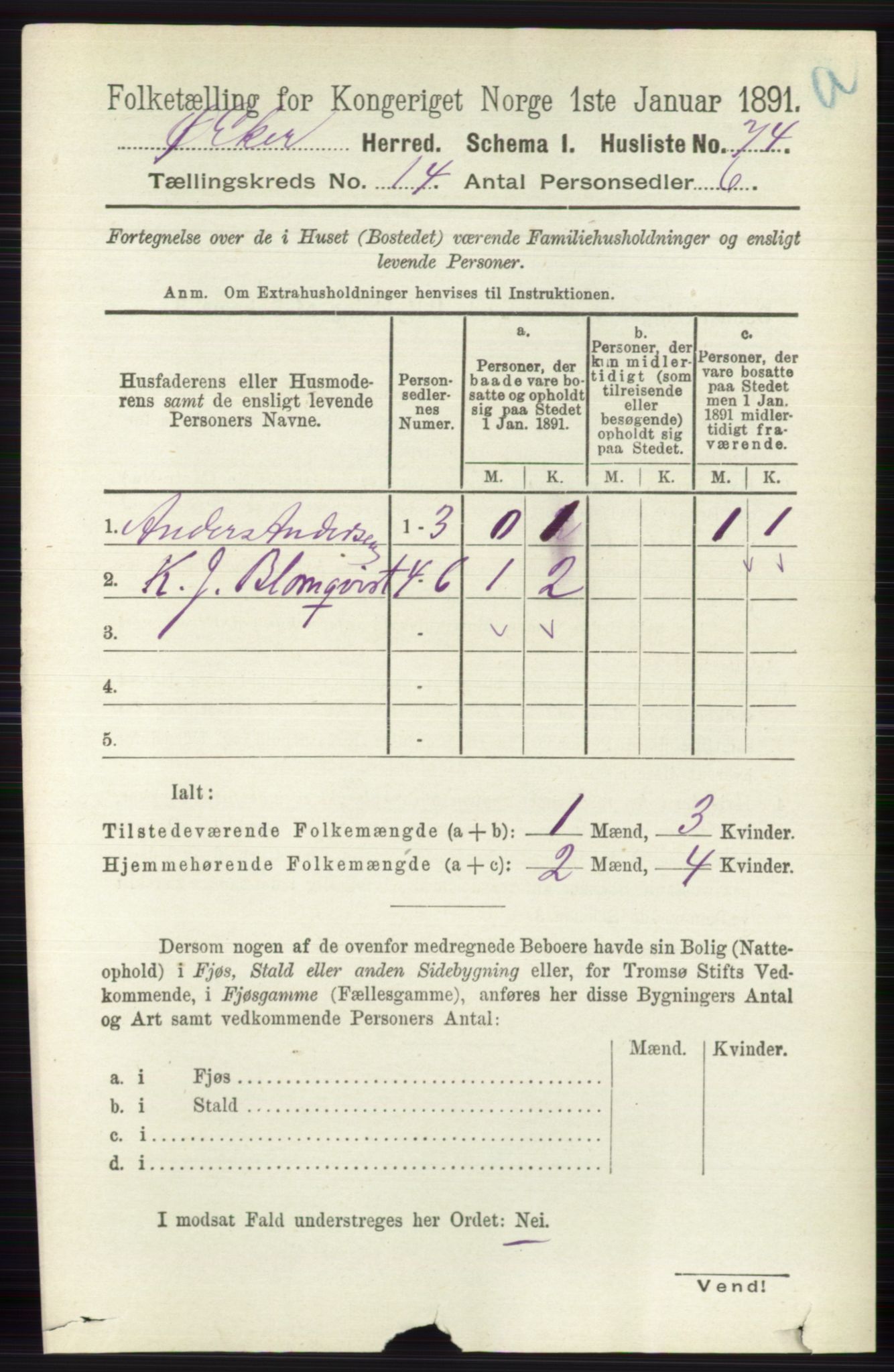 RA, 1891 census for 0624 Øvre Eiker, 1891, p. 6449