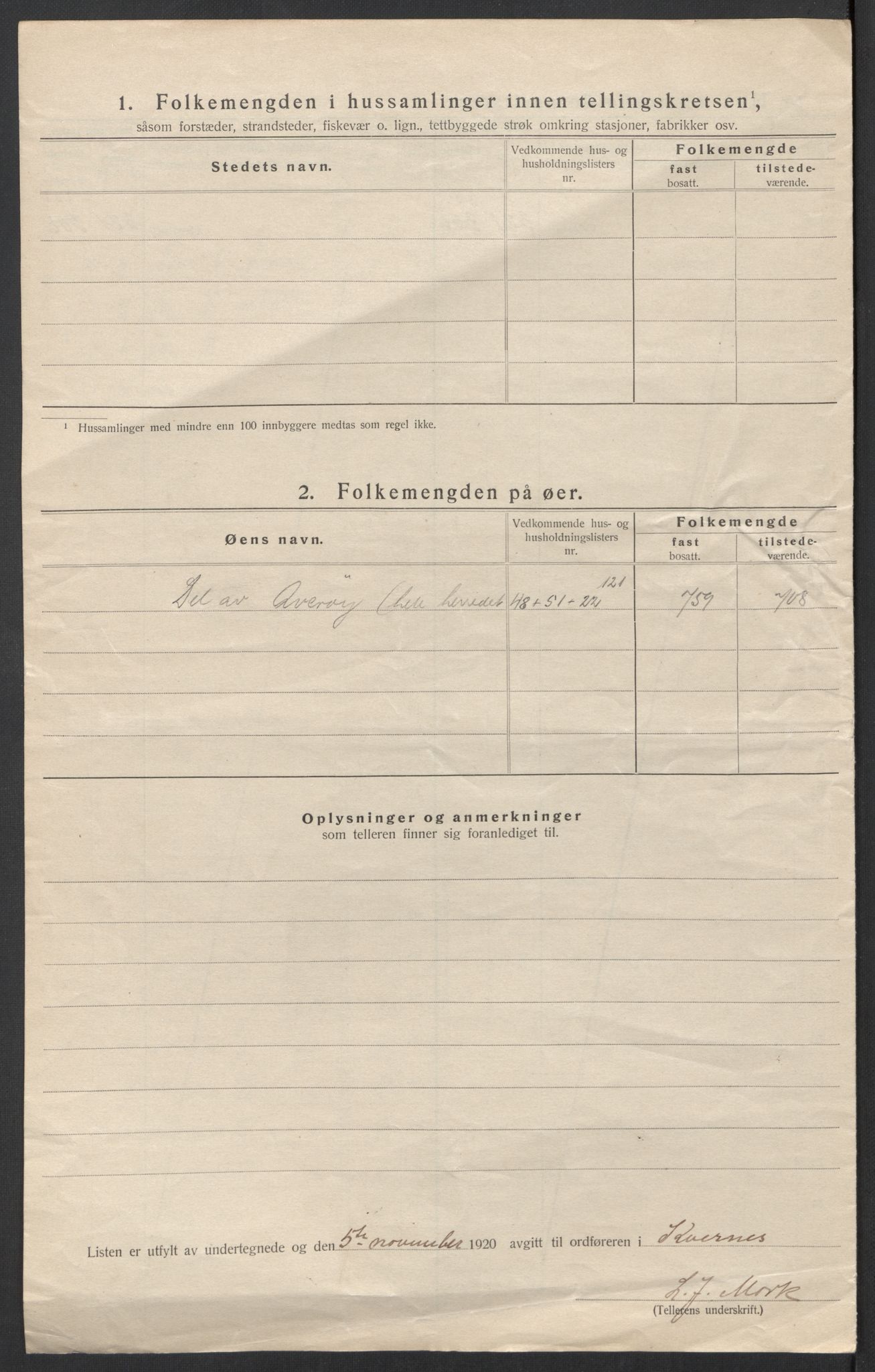 SAT, 1920 census for Kvernes, 1920, p. 8