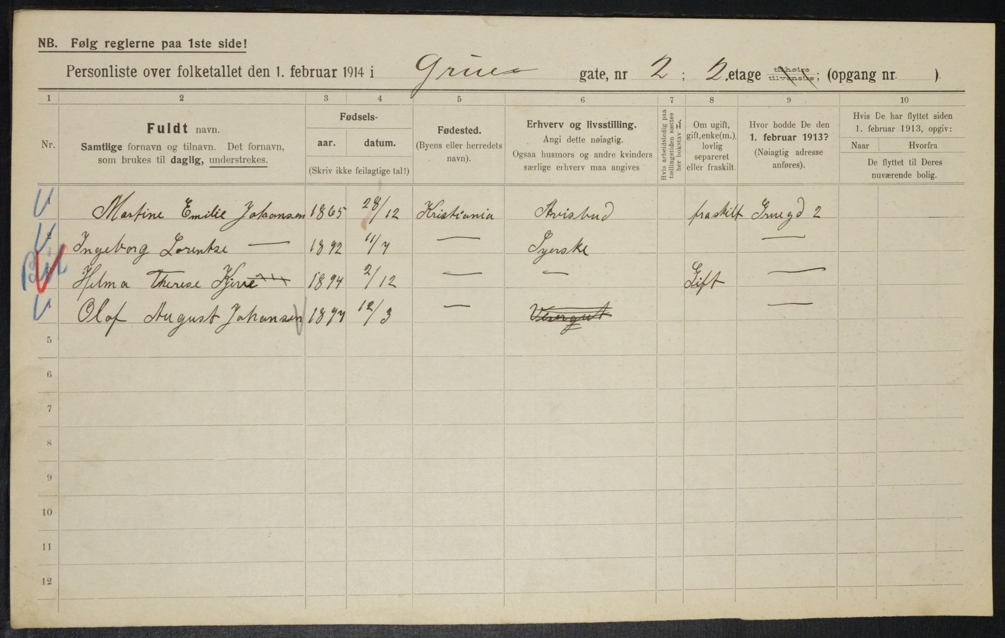 OBA, Municipal Census 1914 for Kristiania, 1914, p. 30344