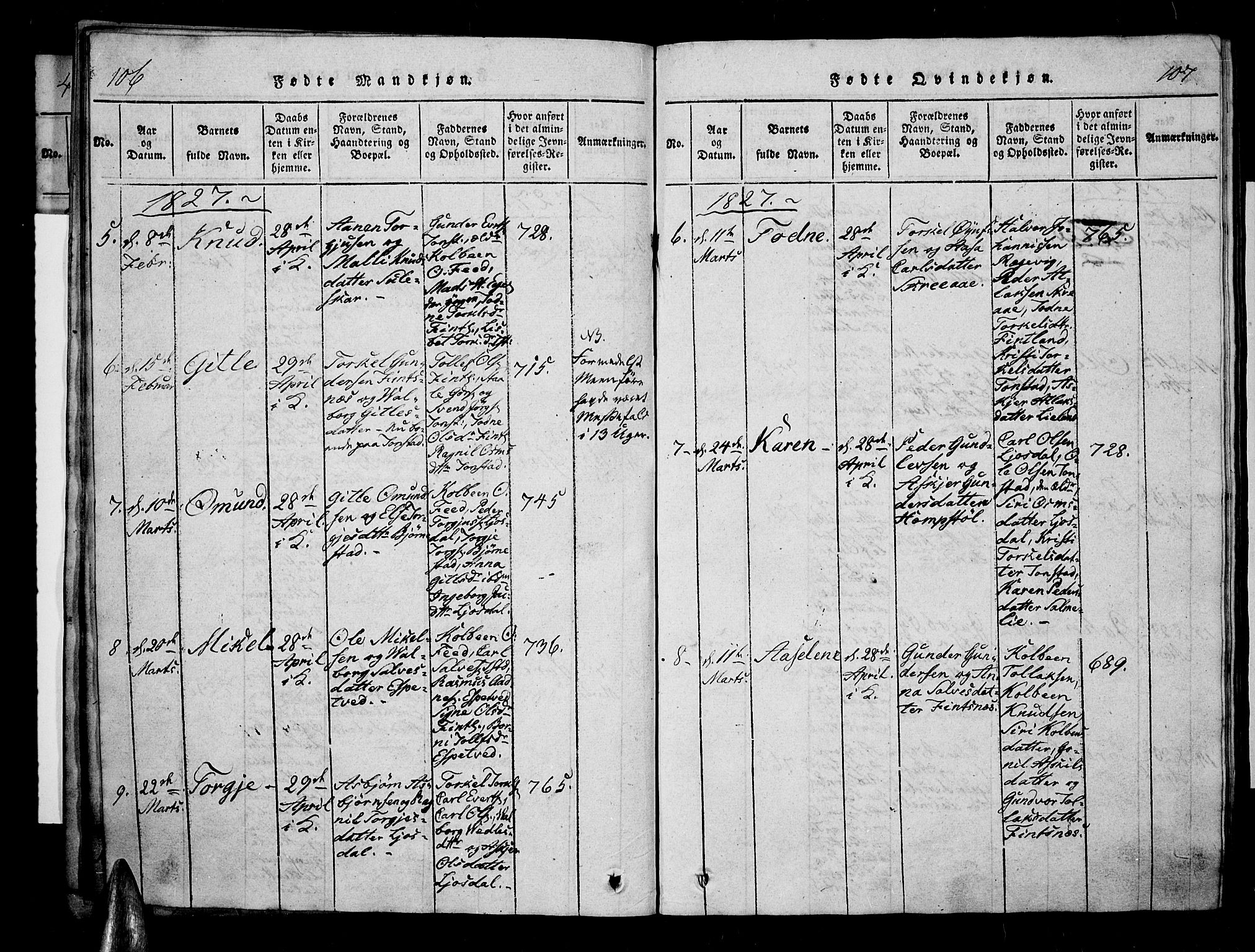 Sirdal sokneprestkontor, SAK/1111-0036/F/Fa/Fab/L0001: Parish register (official) no. A 1, 1815-1834, p. 106-107