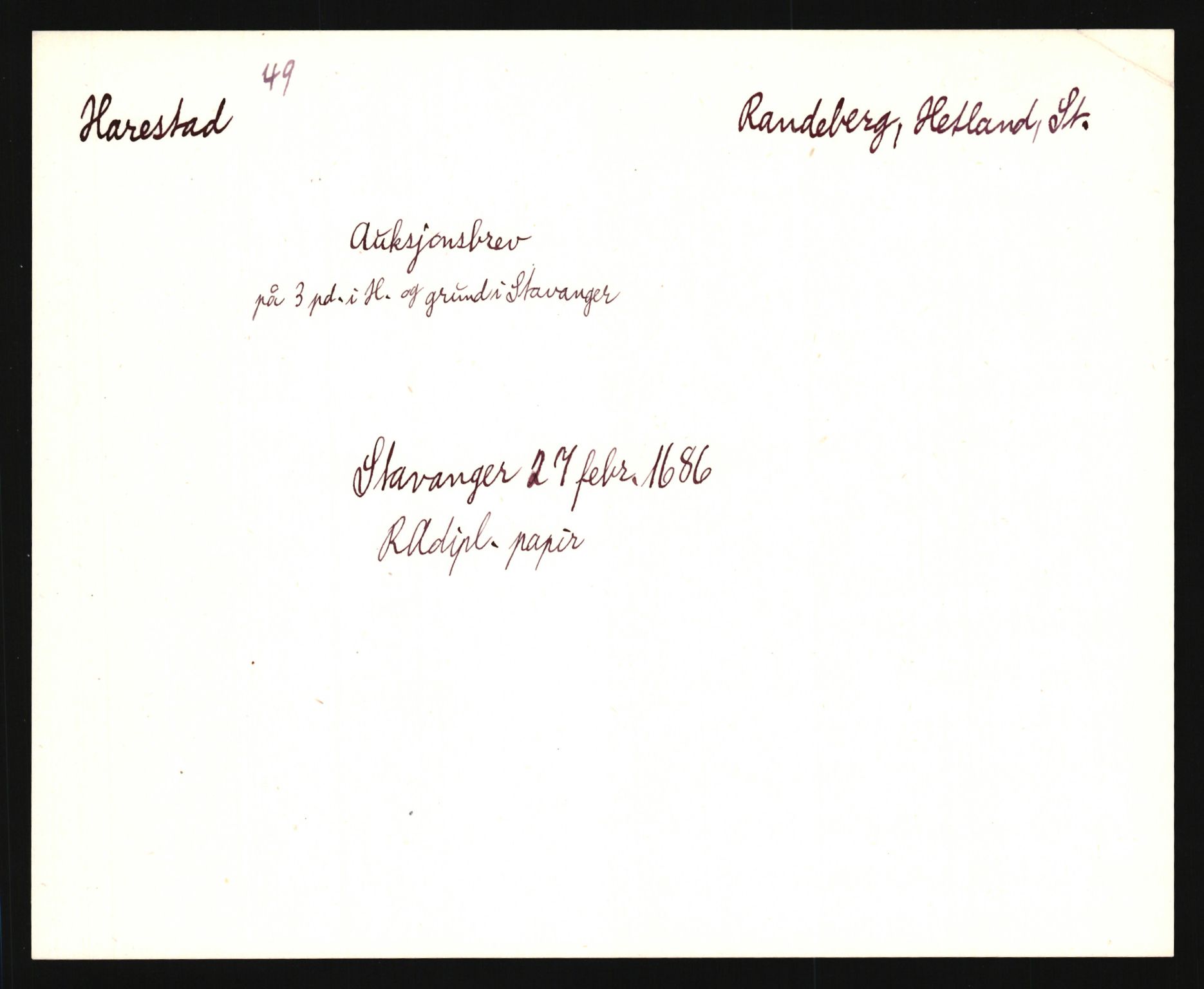 Riksarkivets diplomsamling, AV/RA-EA-5965/F35/F35e/L0027: Registreringssedler Rogaland, 1400-1700, p. 189