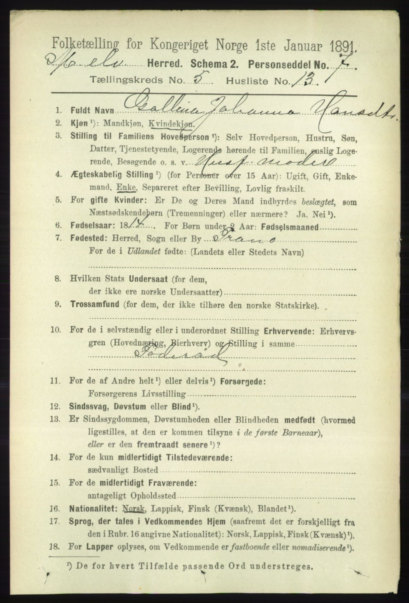 RA, 1891 census for 1924 Målselv, 1891, p. 1719