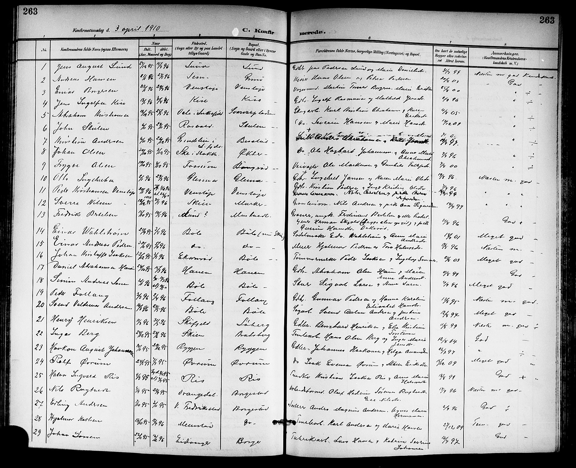 Gjerpen kirkebøker, SAKO/A-265/G/Ga/L0003: Parish register (copy) no. I 3, 1901-1919, p. 263