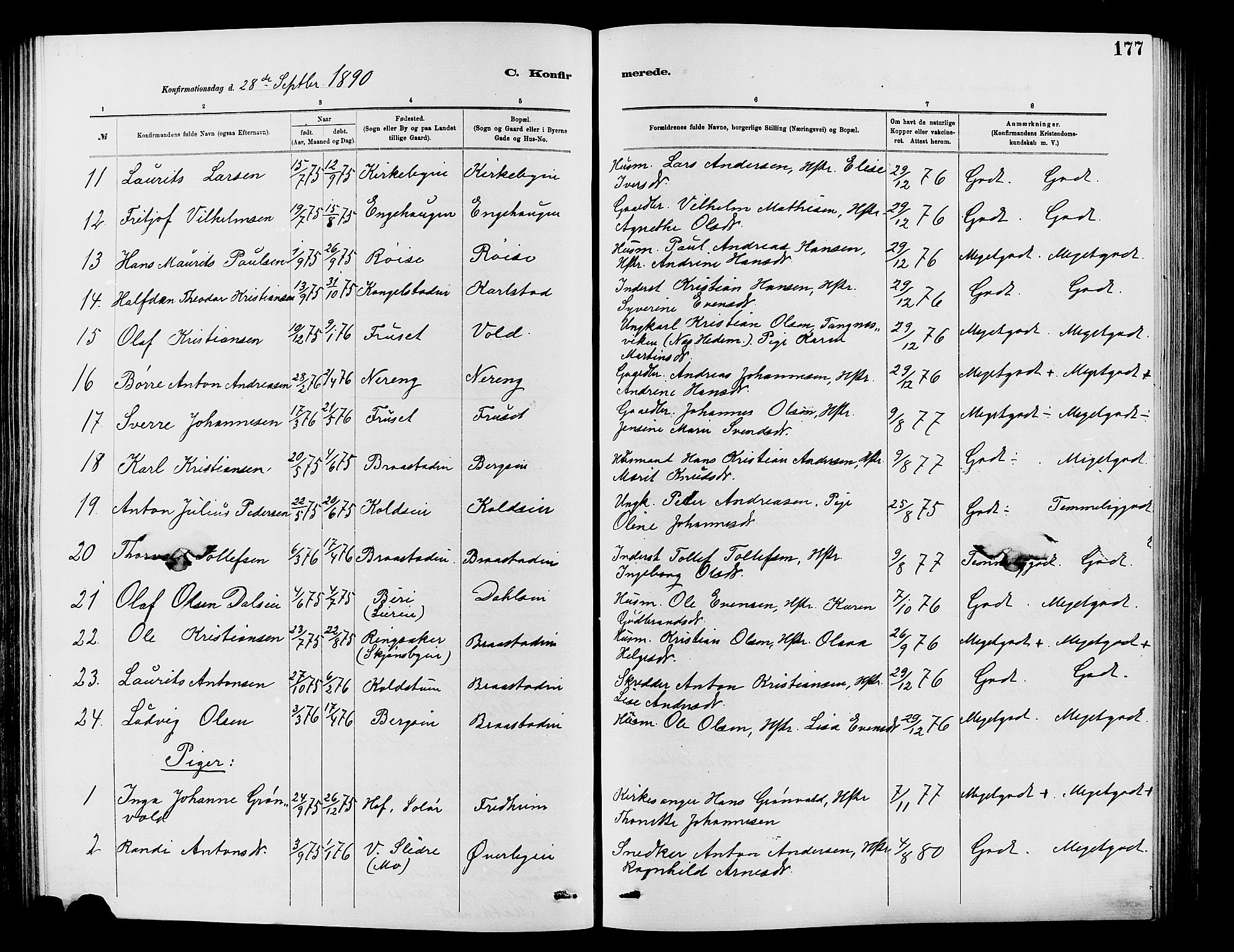 Vardal prestekontor, SAH/PREST-100/H/Ha/Hab/L0007: Parish register (copy) no. 7 /1, 1881-1895, p. 177