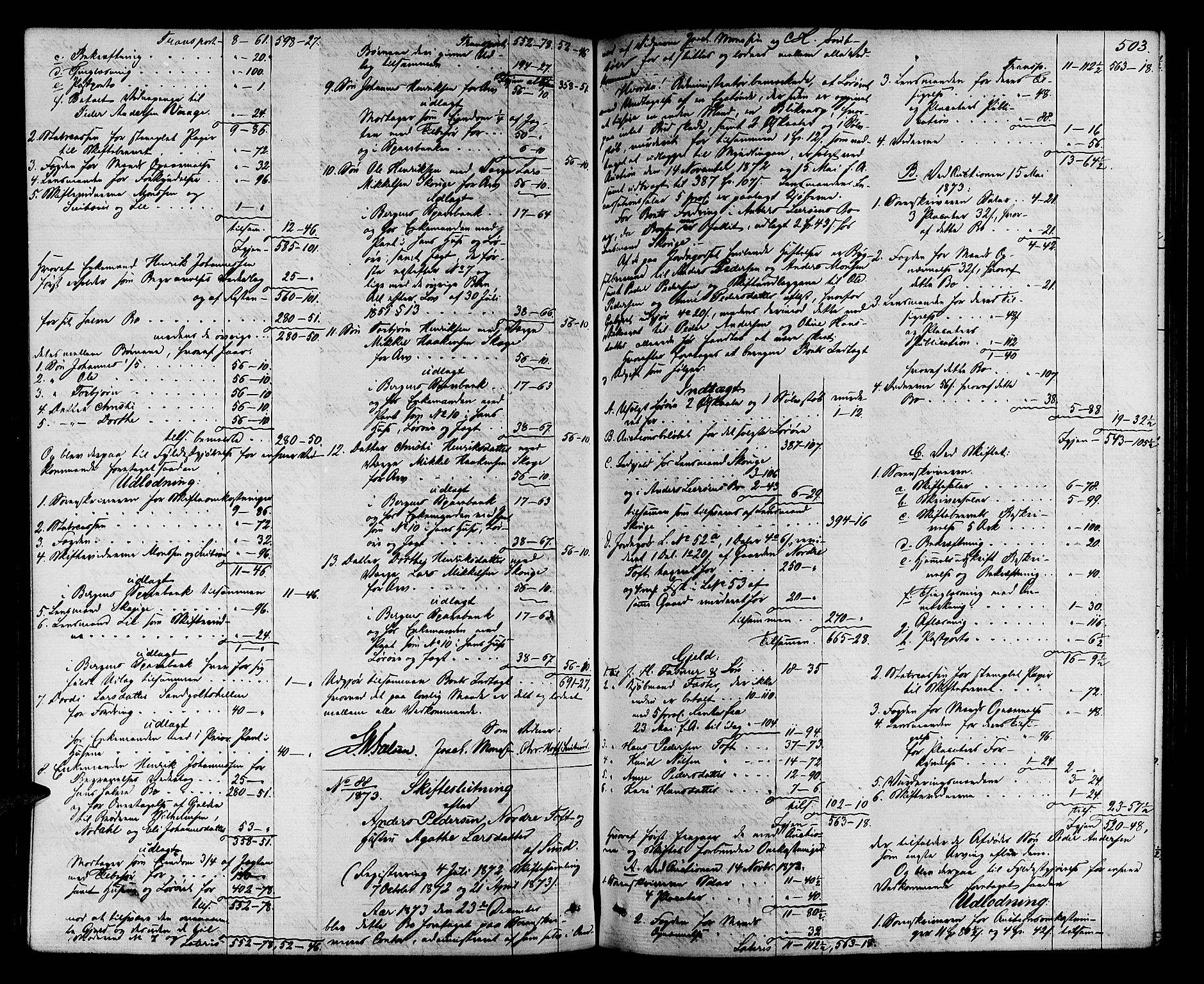 Midhordland sorenskriveri, AV/SAB-A-3001/1/H/Hd/L0004: Skifteutlodningsprotokoll, 1863-1878, p. 502b-503a