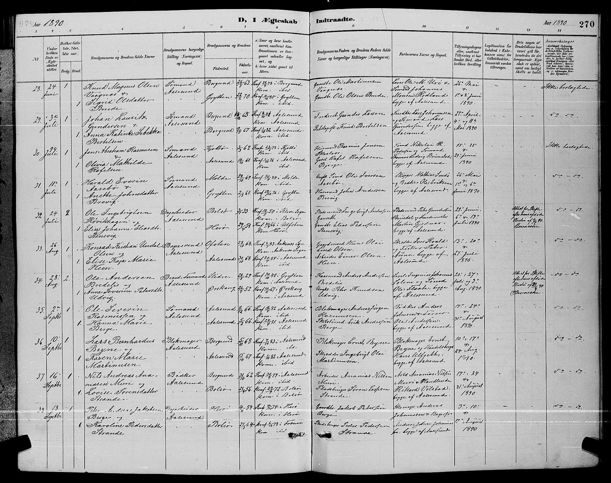 Ministerialprotokoller, klokkerbøker og fødselsregistre - Møre og Romsdal, AV/SAT-A-1454/529/L0467: Parish register (copy) no. 529C04, 1889-1897, p. 270